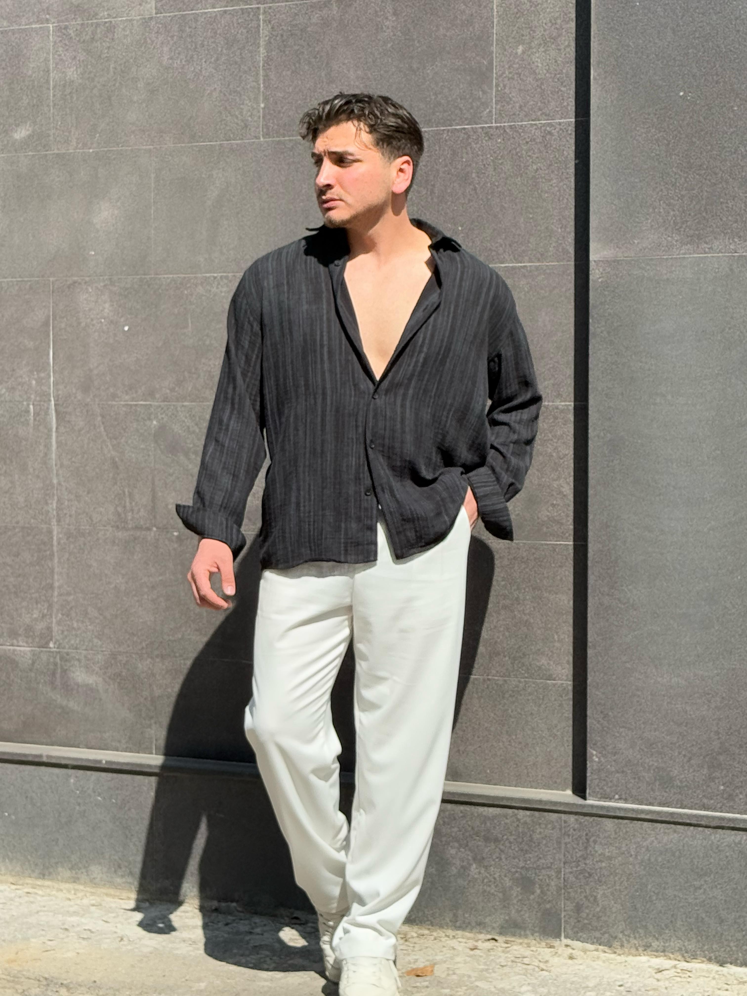 Çizgi Detaylı Oversize Gömlek