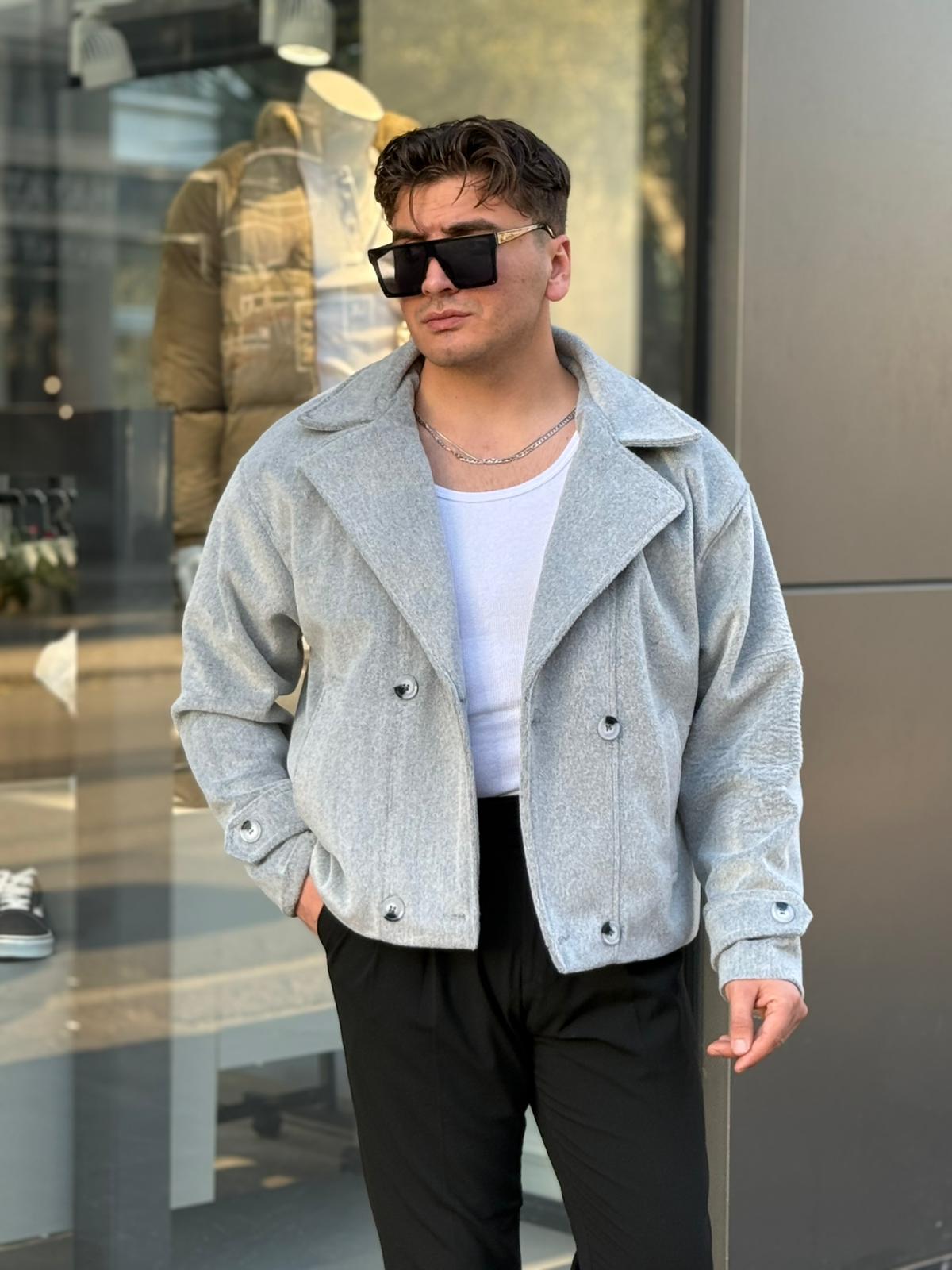 Kaşe Kruvaze Ceket  - Gri