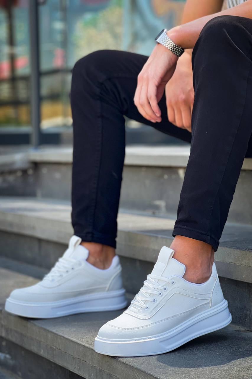 KB-006 Kuback Beyaz Cilt  Yüksek Taban Bağcıklı Günlük Erkek Ayakkabı