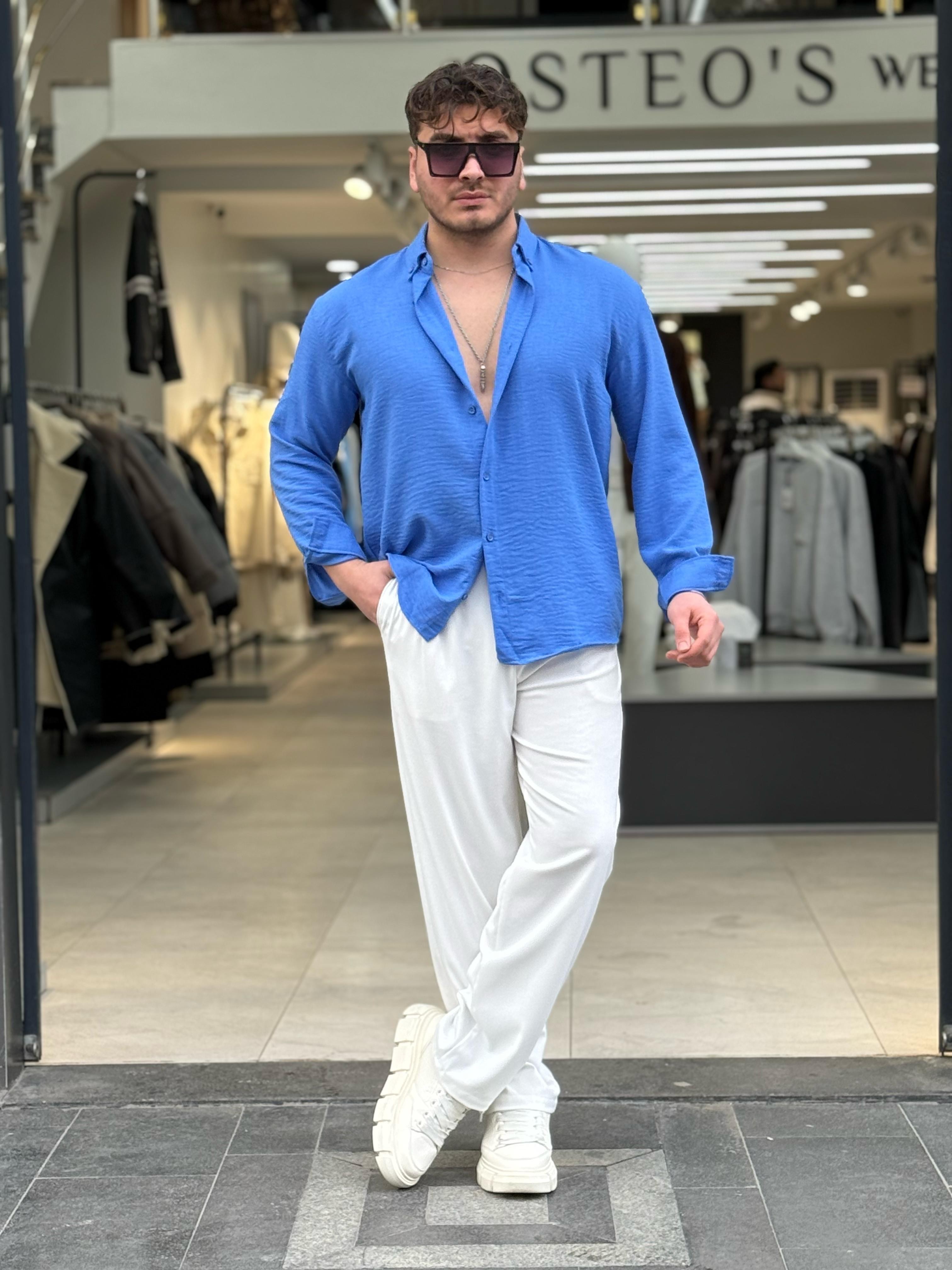 Göbiş Oversize Gömlek - bebe mavisi