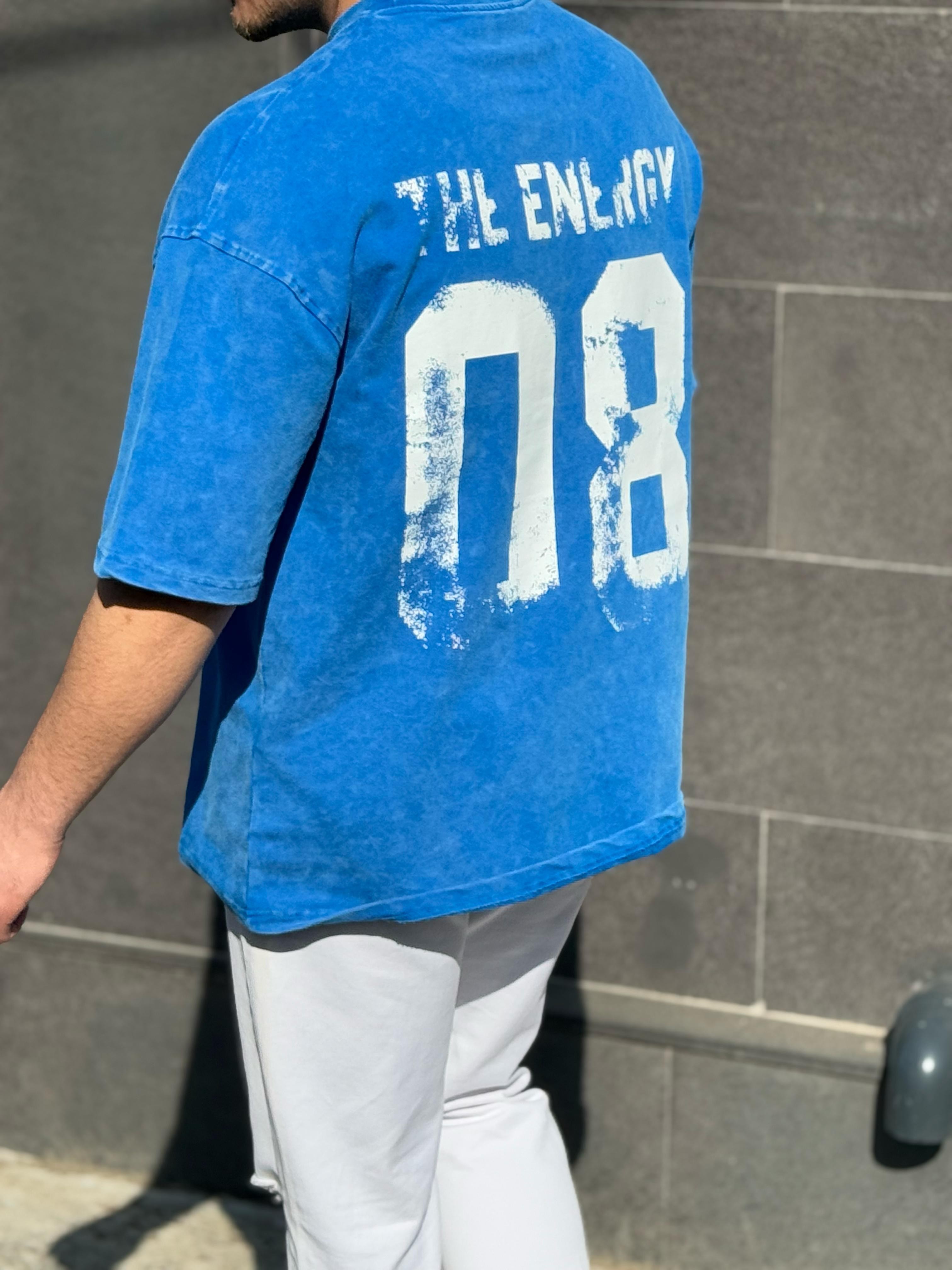 Arka Baskılı Oversize Tshirt - Mavi