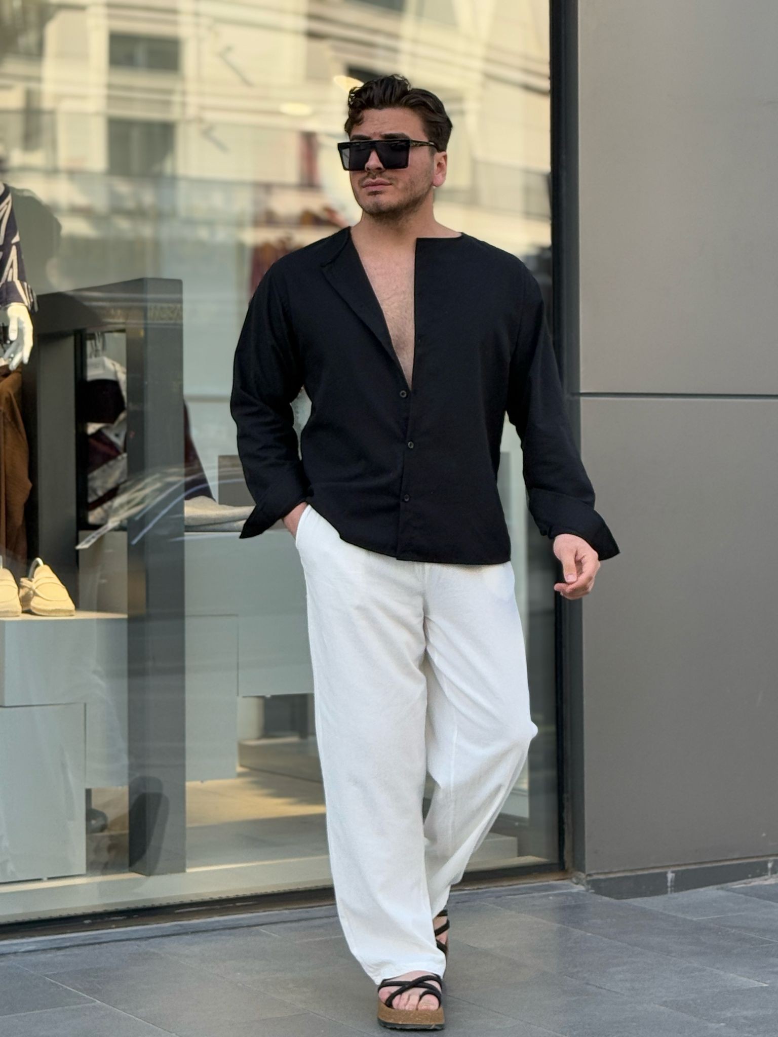 Hakim Yaka Oversize Gömlek Keten