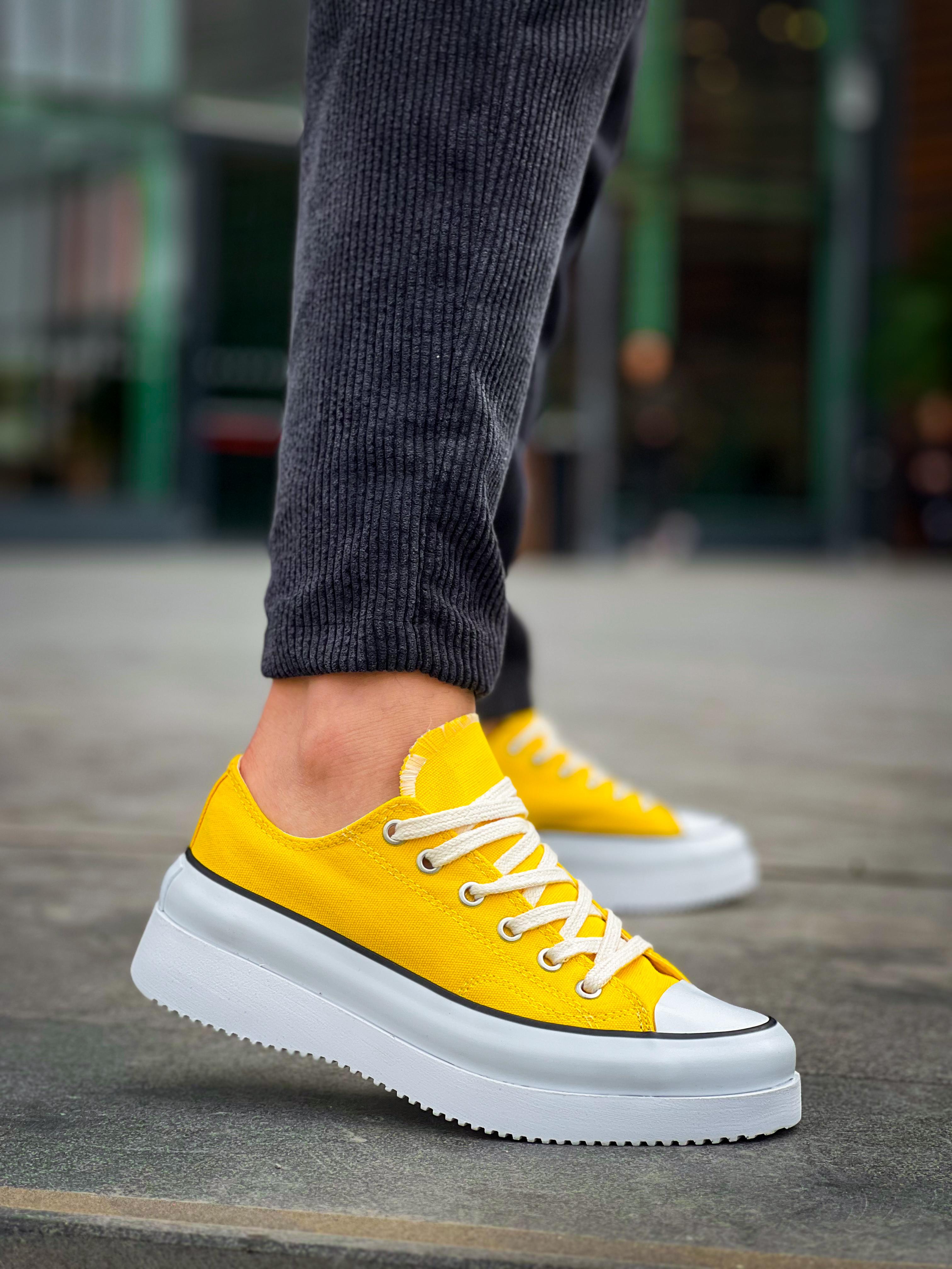 KB-CX-3 Kuback Kısa Sarı Keten Beyaz Yüksek Taban Spor Ayakkabı