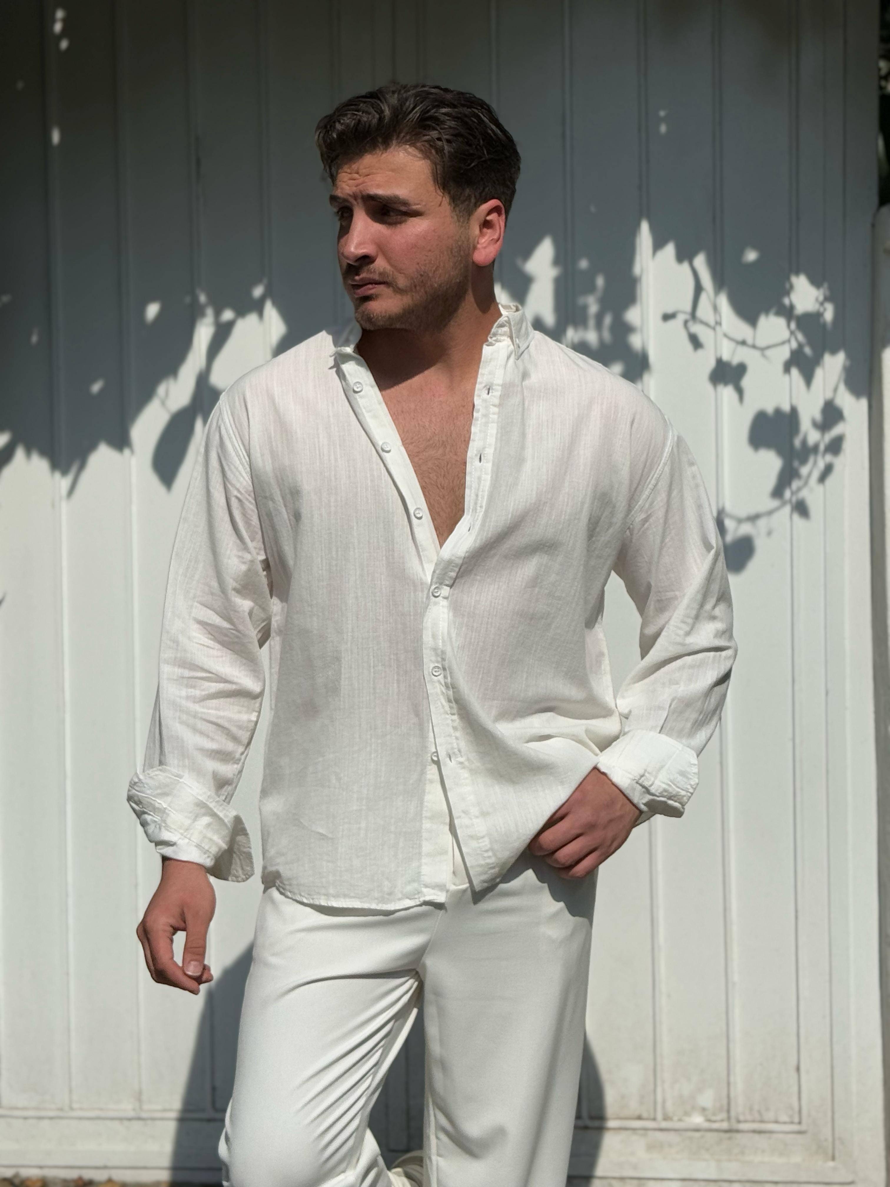 Pamuk Kumaş Oversize Gömlek - Beyaz