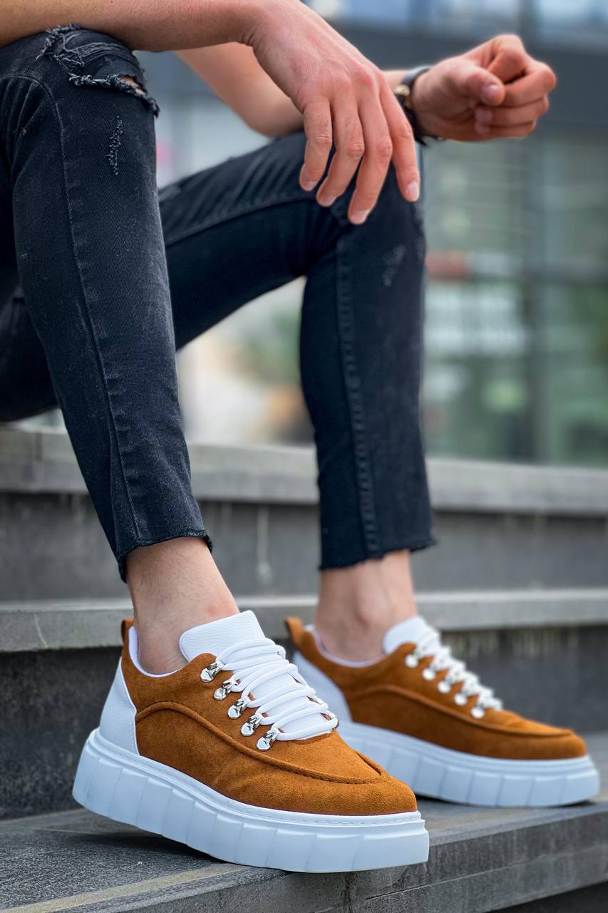 KB-X10 Kuback Taba Süet Beyaz Yüksek Taban Günlük Spor Ayakkabı