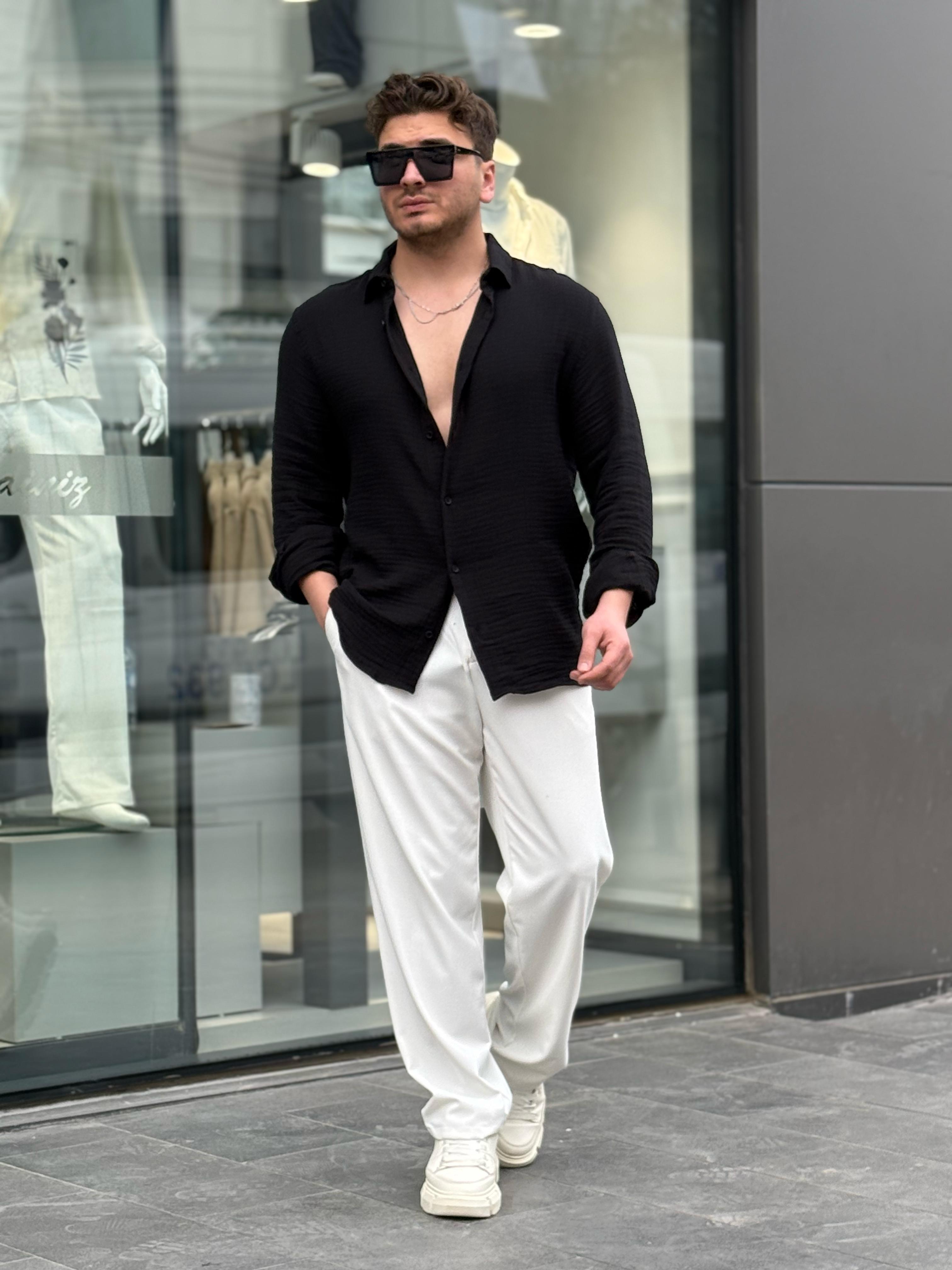 Müslin Kumaş Oversize Gömlek - Siyah