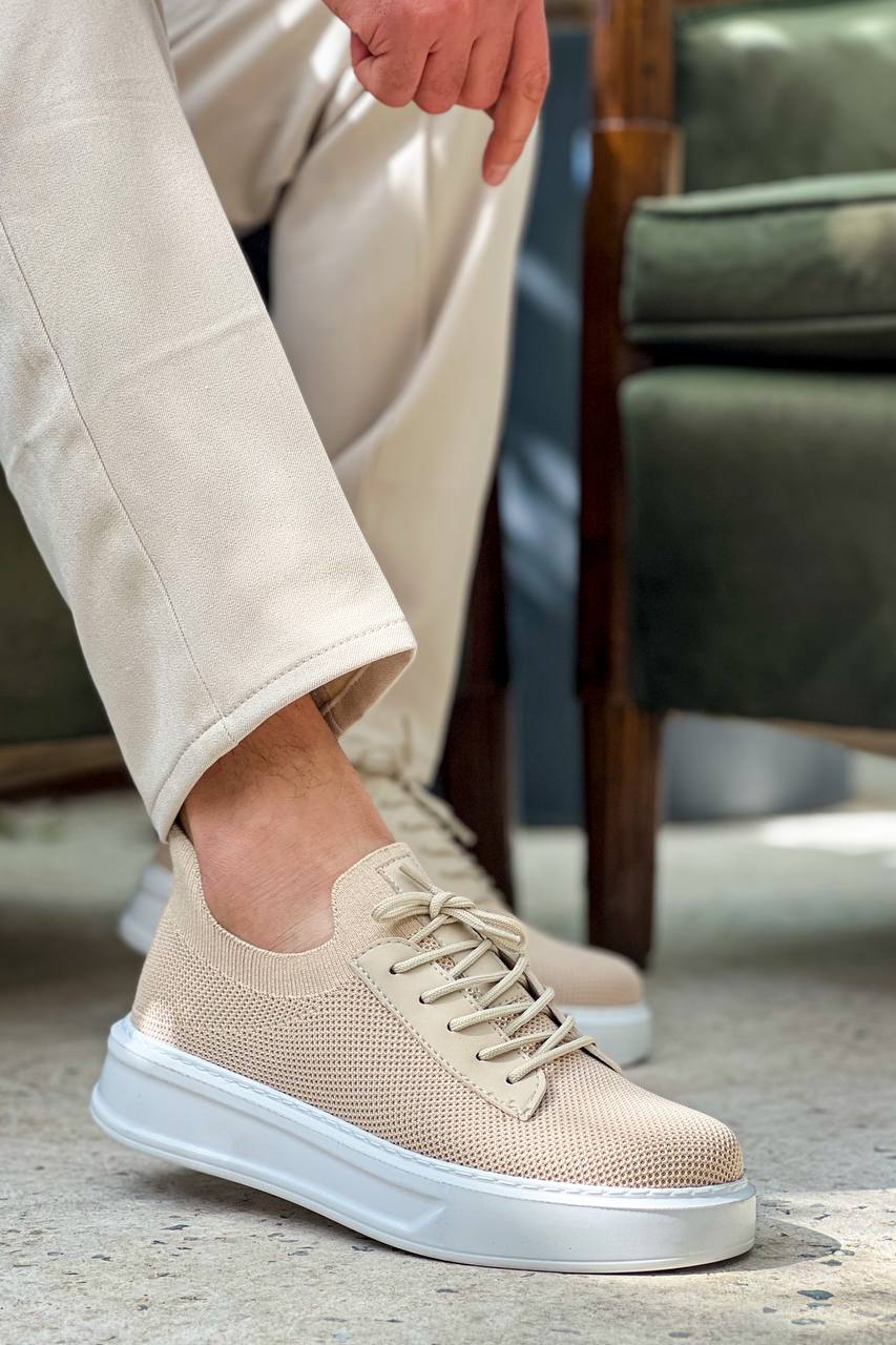 KB-116 Kuback Bej Bağcıklı Triko Günlük Erkek Ayakkabı