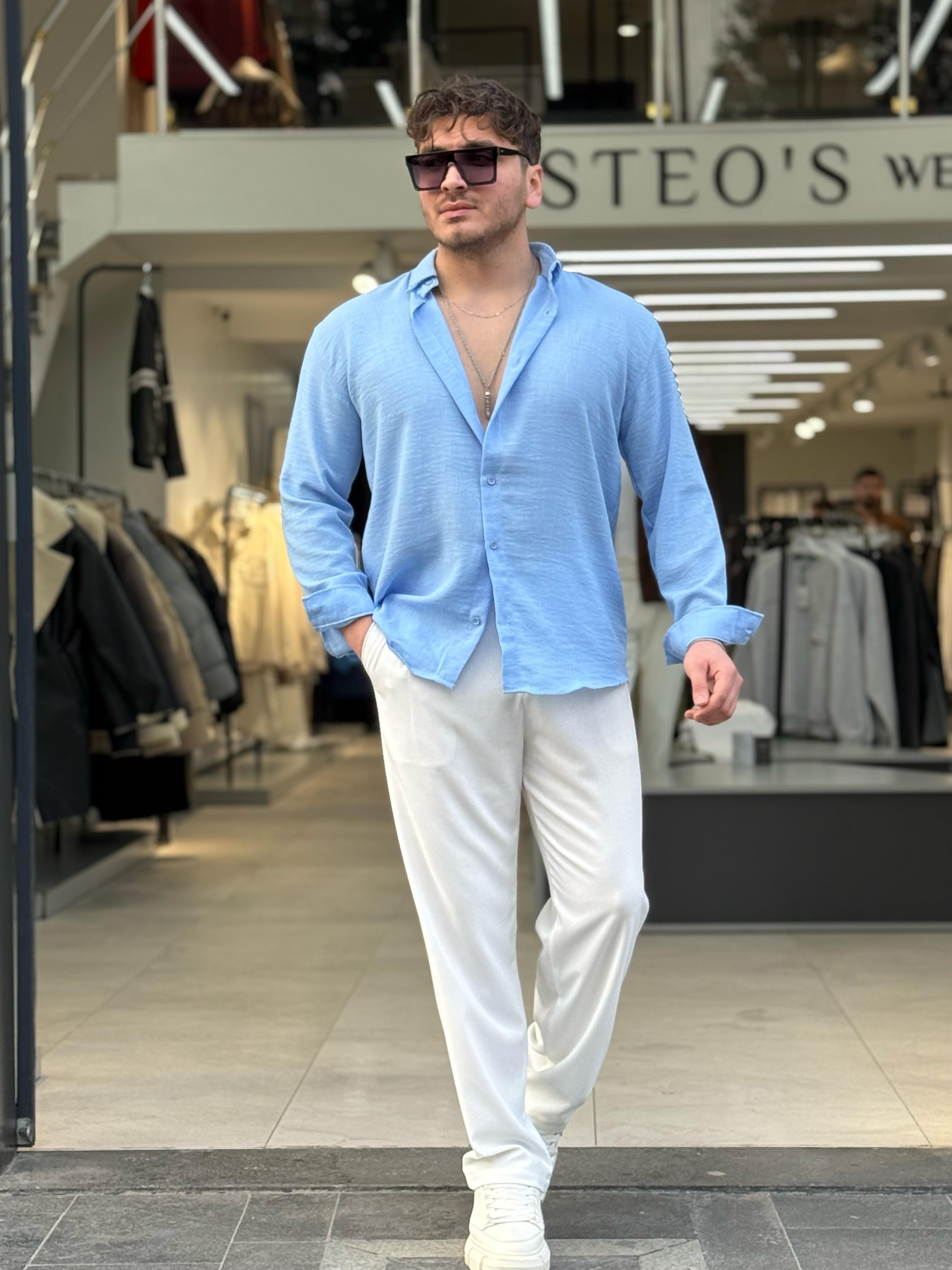 Göbiş Oversize Gömlek - bebe mavisi