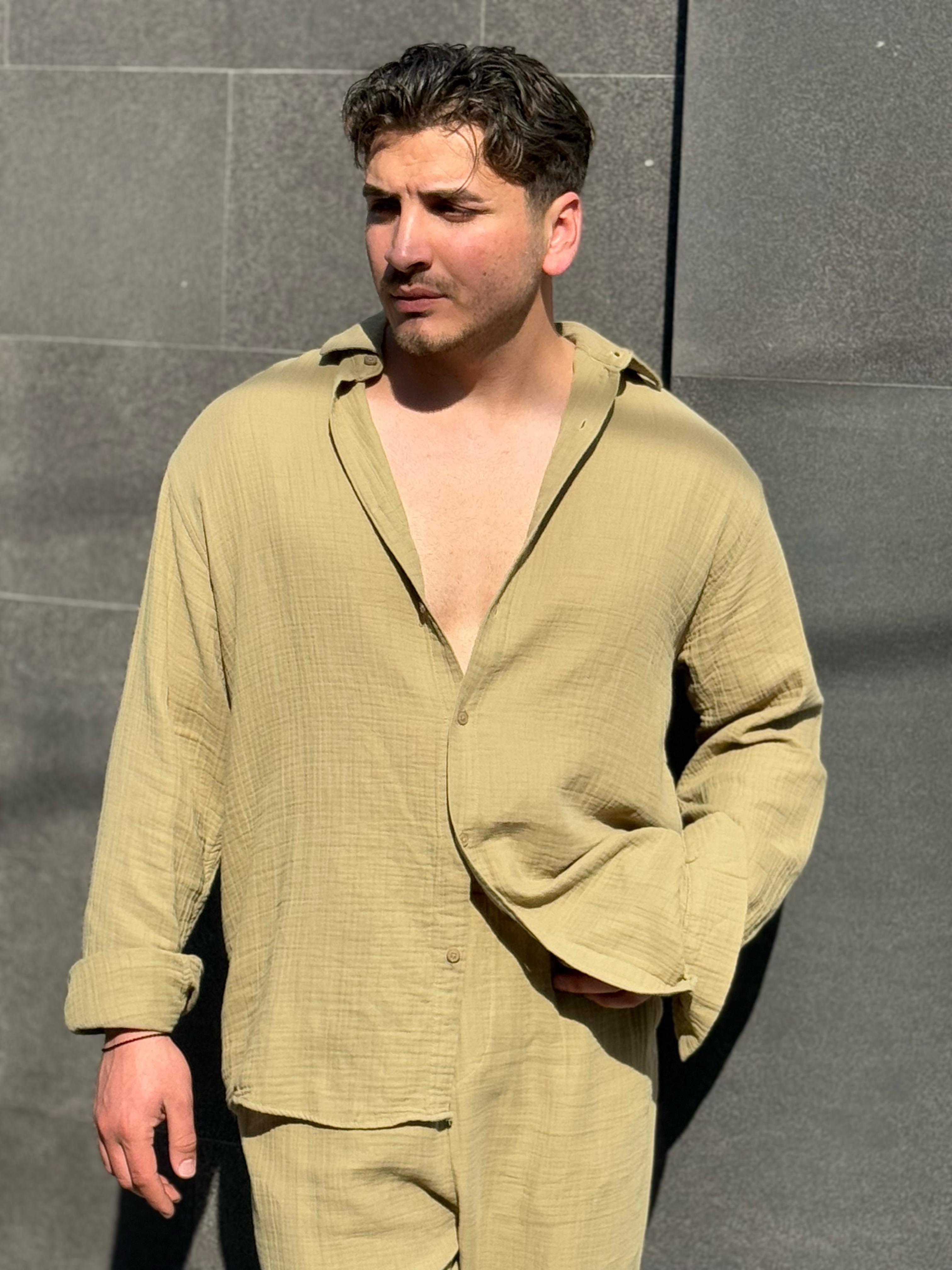 Müslin Kumaş Oversize Takım - Yeşil