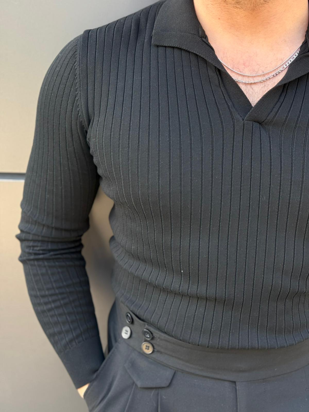 Polo Yaka Çizgili Kazak