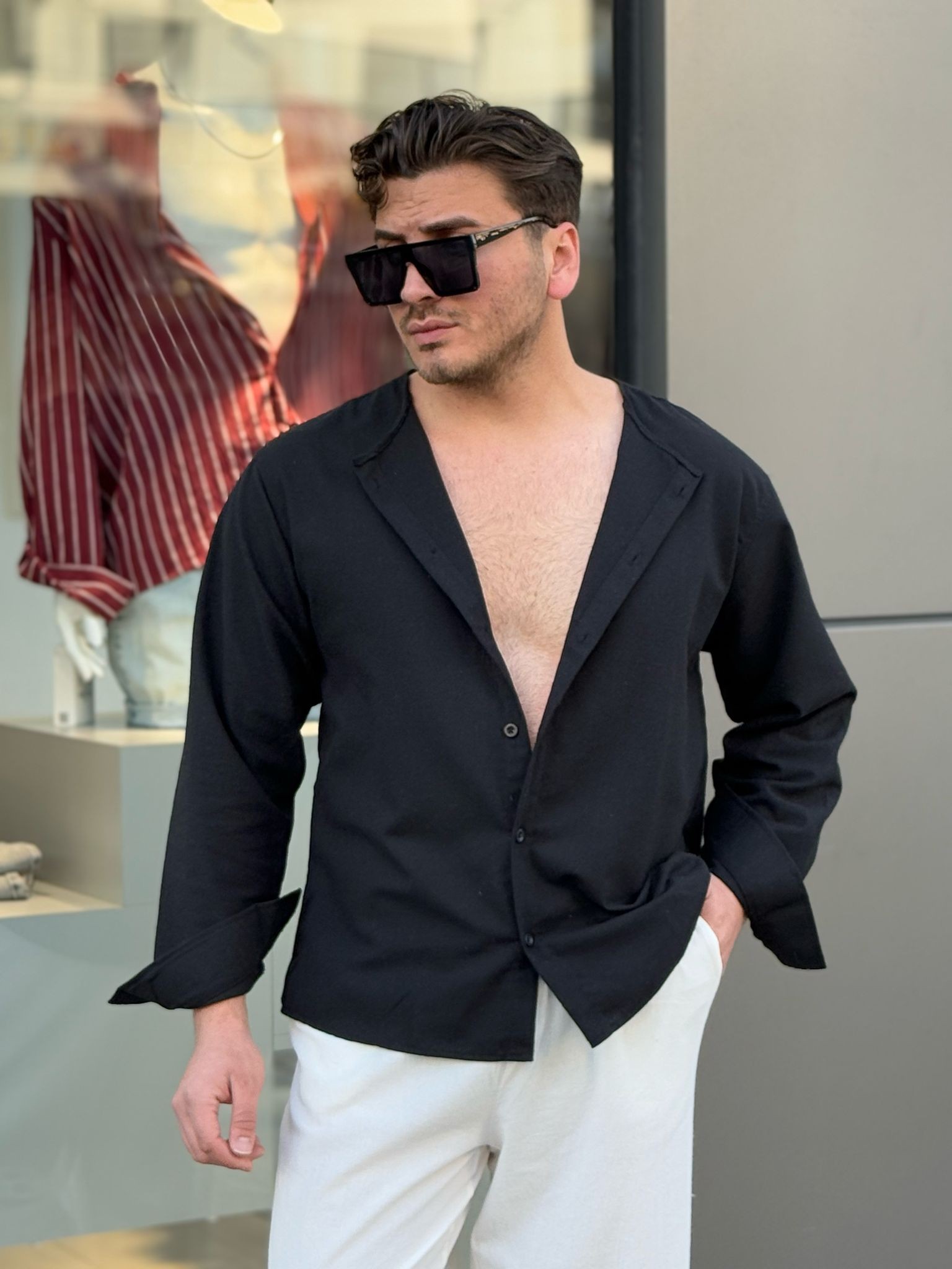 Hakim Yaka Oversize Gömlek Keten