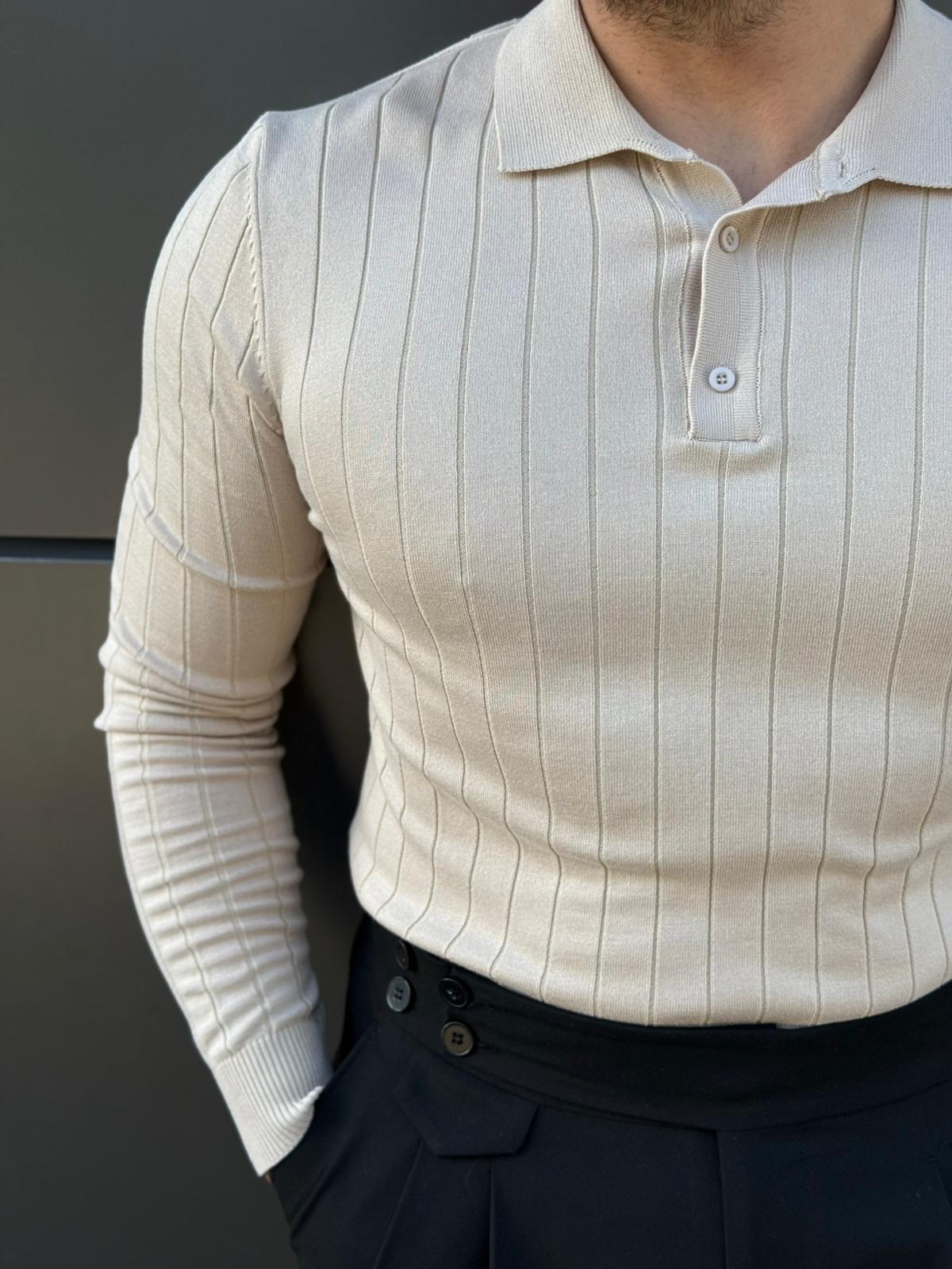 Çizgili Polo Yaka Kazak