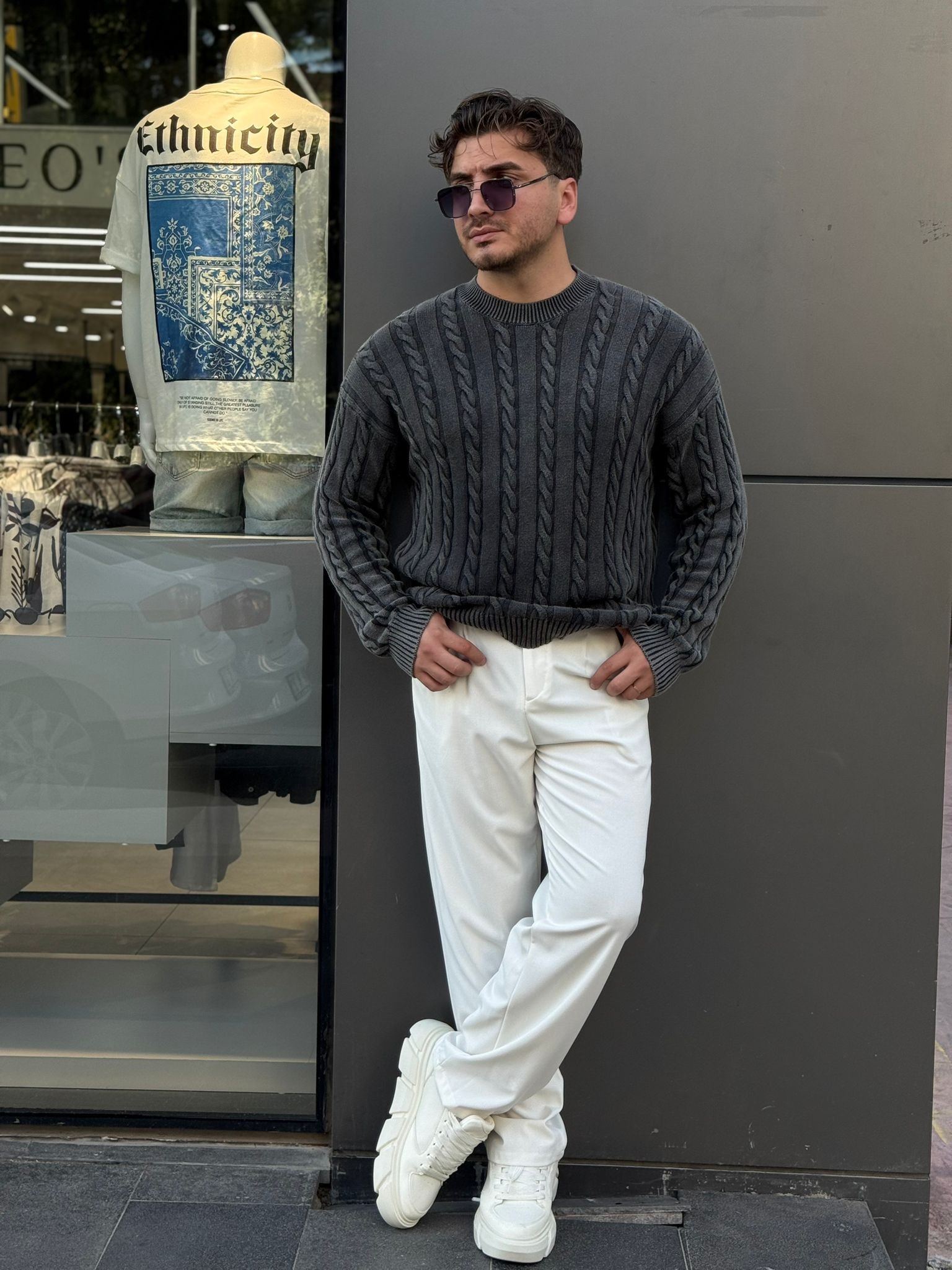 Örme Oversize Bisiklet Yaka Kazak 