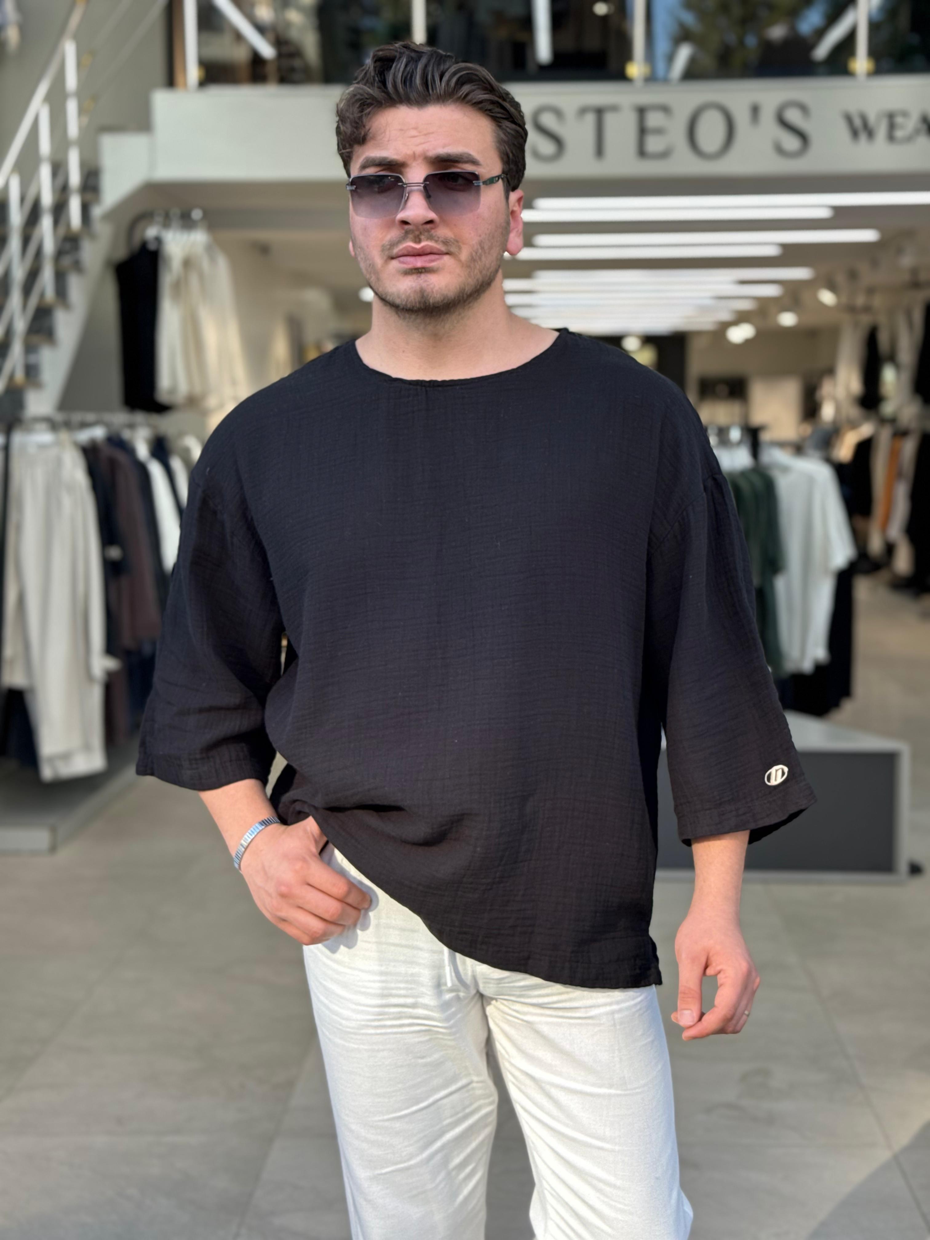 Kol Baskılı Fakir Kol Müslin Kumaş Tshirt
