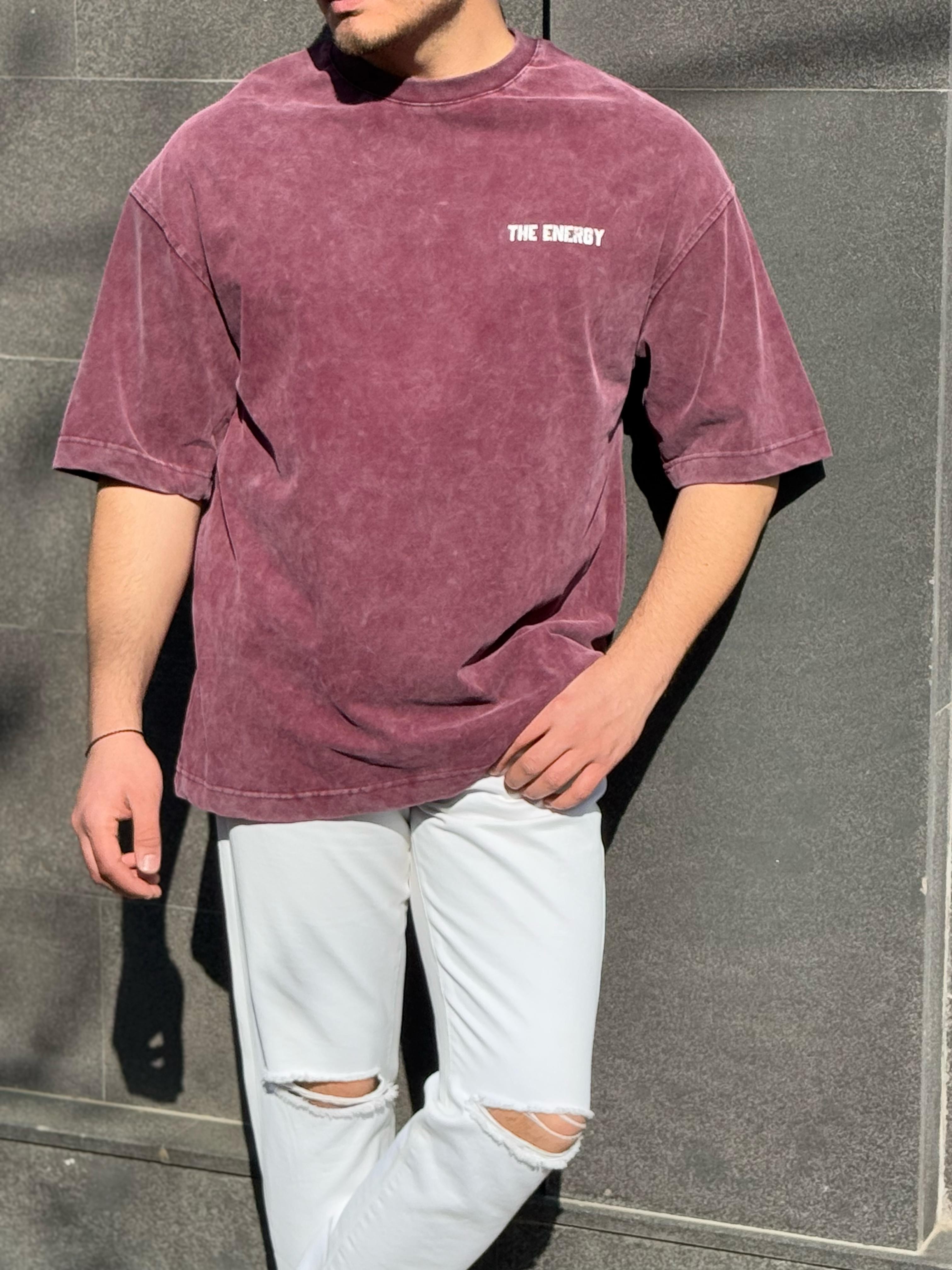 Arka Baskılı Oversize Tshirt - Bordo