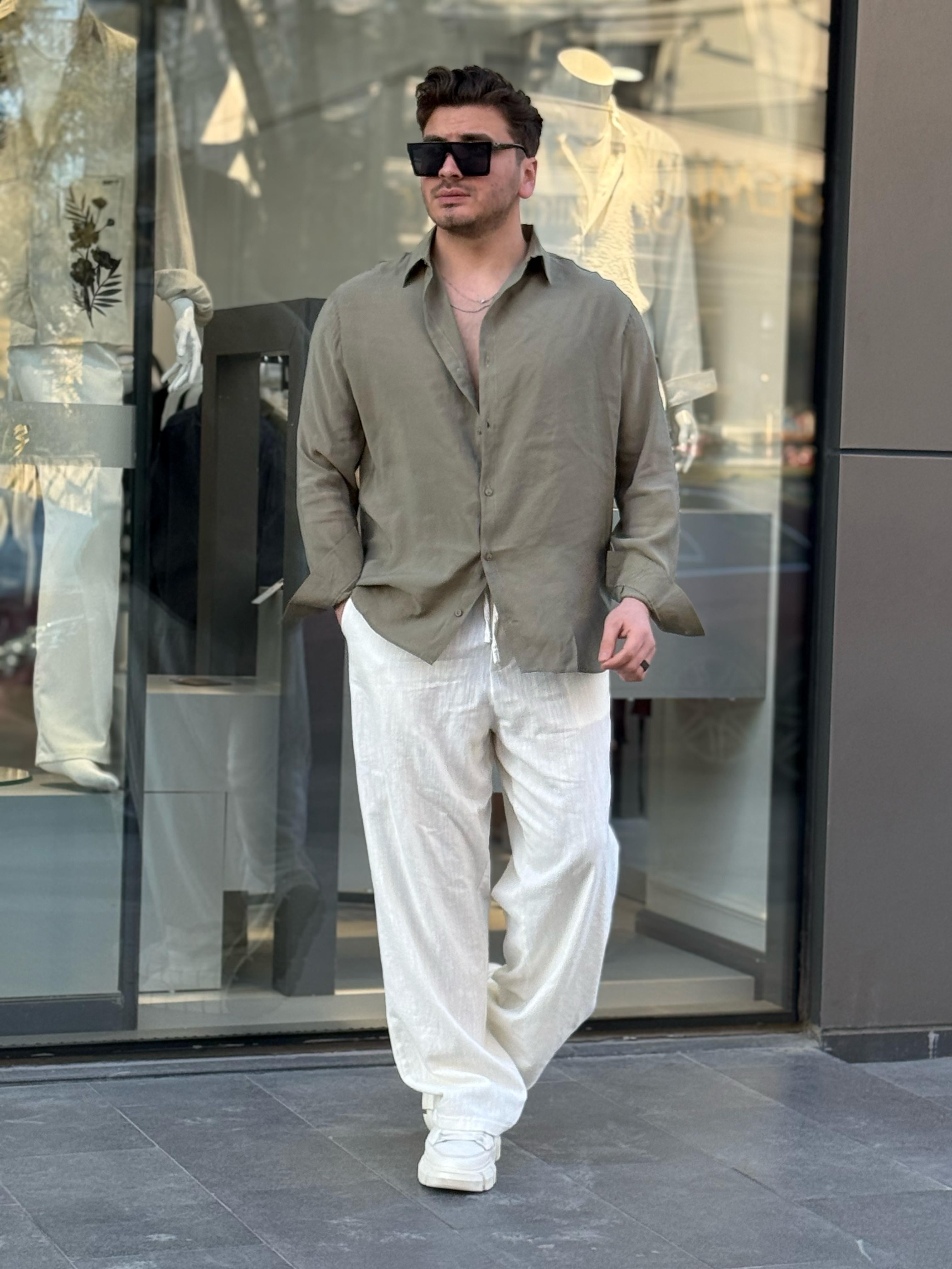 Tensel Kumaş Oversize Gömlek - Yeşil