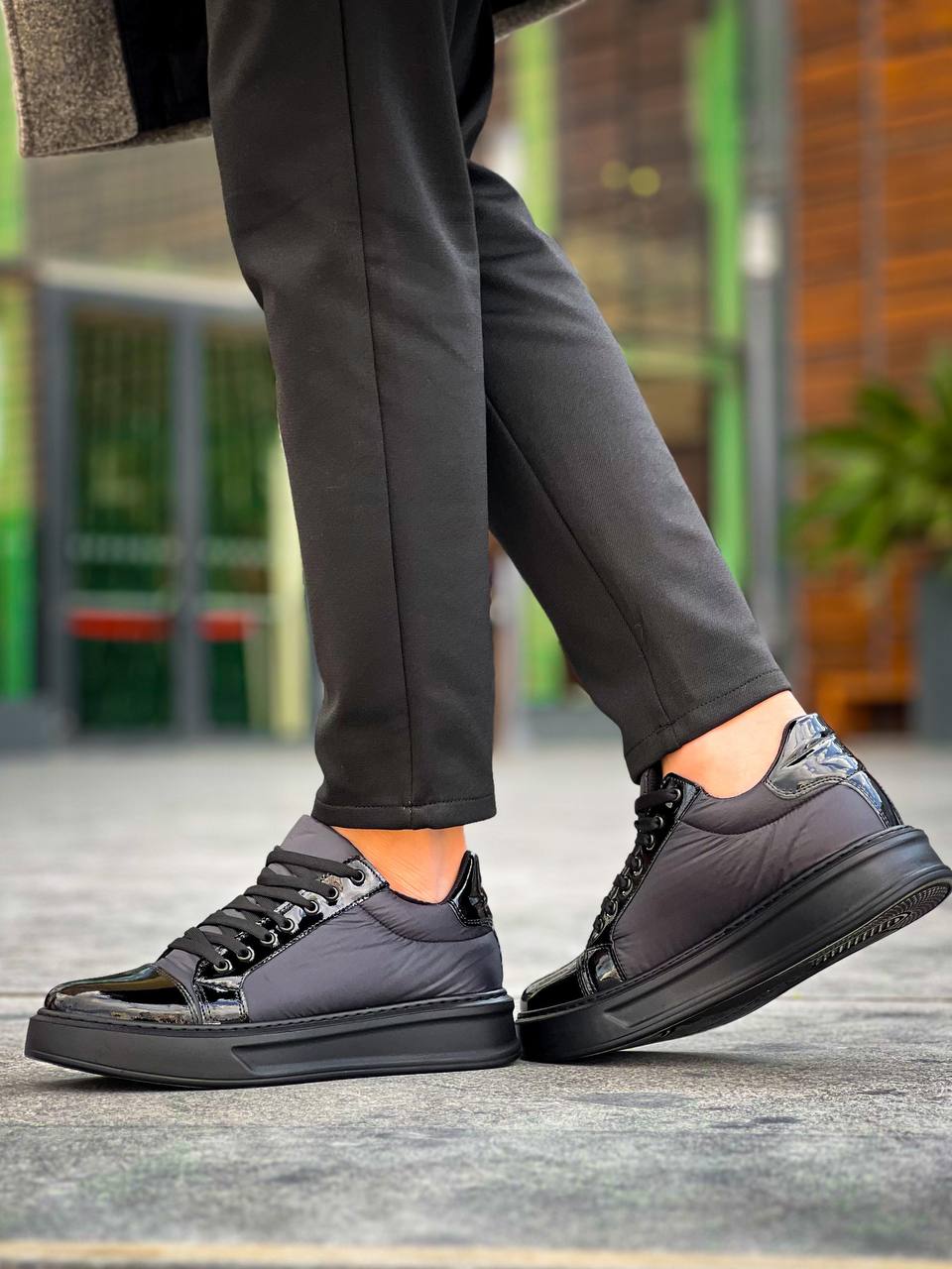 KB-X46 Kuback Siyah Rugan Yüksek Siyah Taban Günlük Spor Ayakkabı