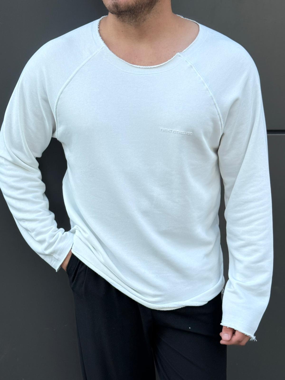 Minimal Baskılı Oversize Sweatshirt - Beyaz