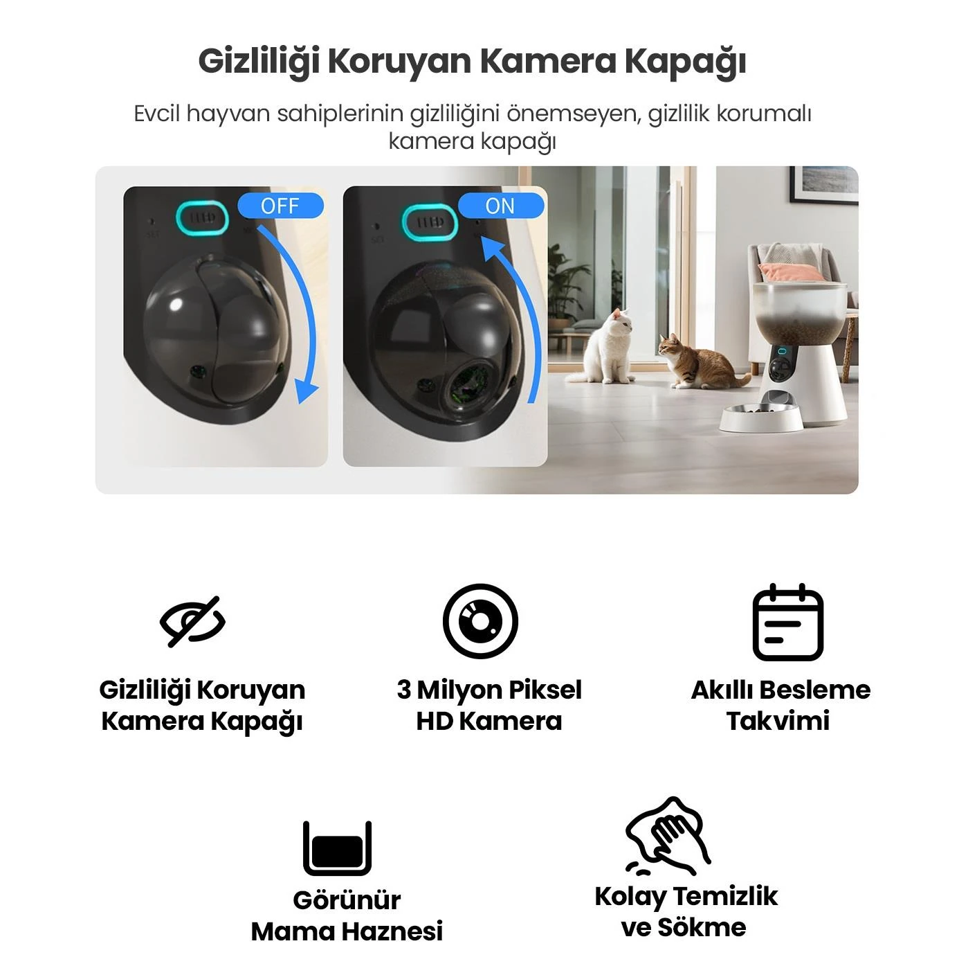 Electron Kameralı Otomatik Mama Kabı 4 Lt Beyaz