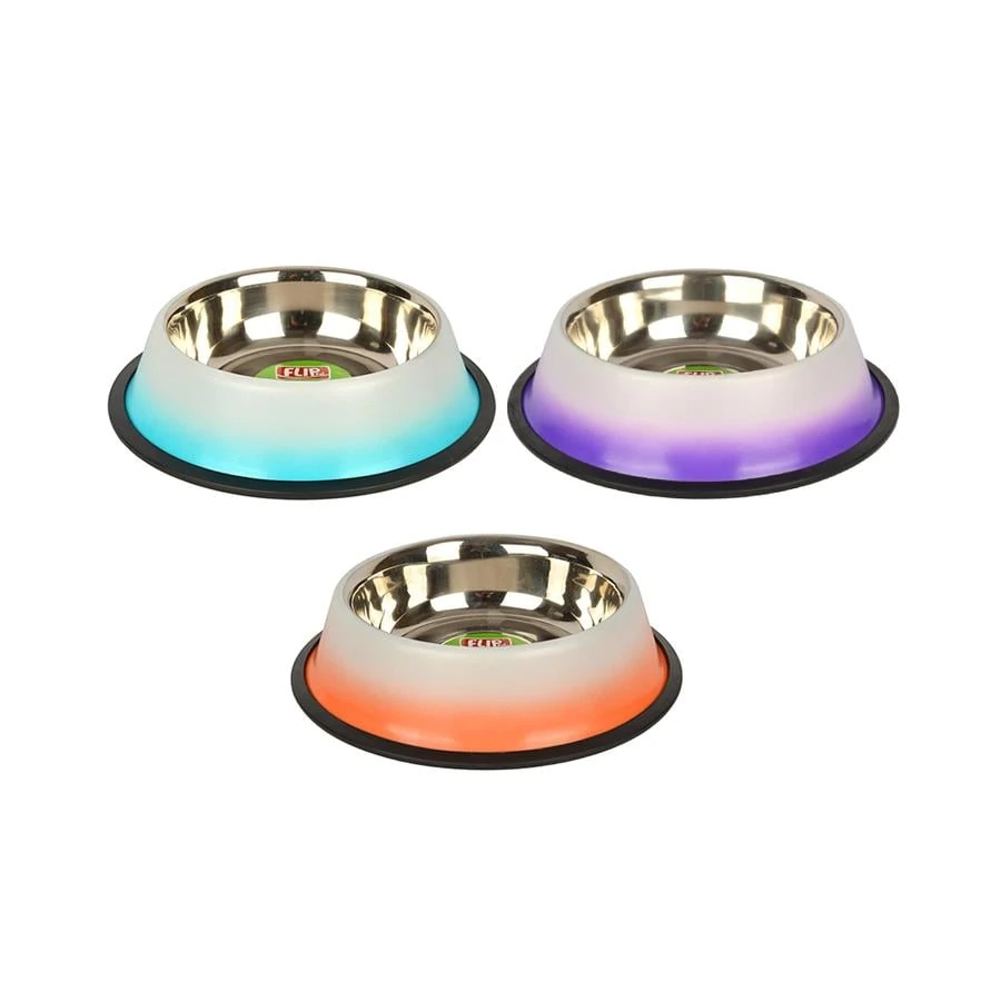 Flip Kaymaz Tabanlı Çift Renkli Çelik Mama Kabı 240 ml