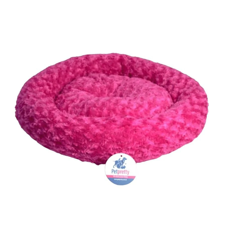 Peluş Yuvarlak Kedi Köpek Yatağı fuşya 50x50