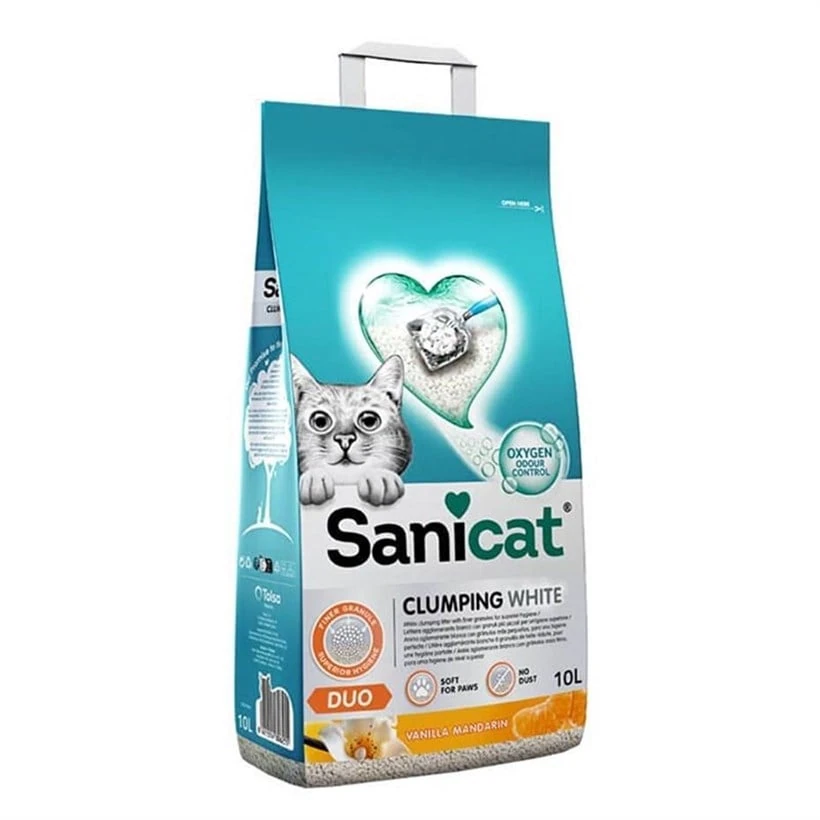 SaniCat Duo Vanilya &amp; Mandalinalı Topaklanan Kedi Kumu 10lt