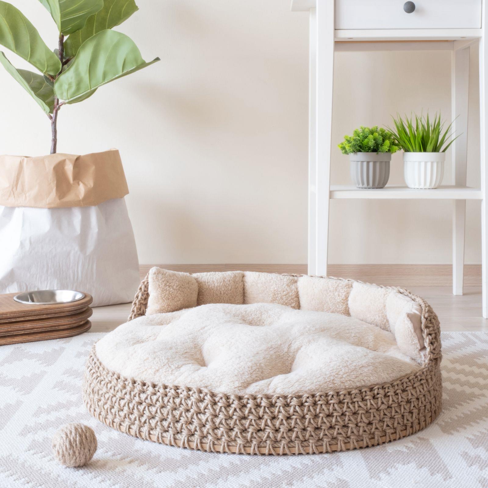 İda Lifestyle Hasır Örgü Kedi Ve Küçük Köpek Yatağı Bej 80 Cm