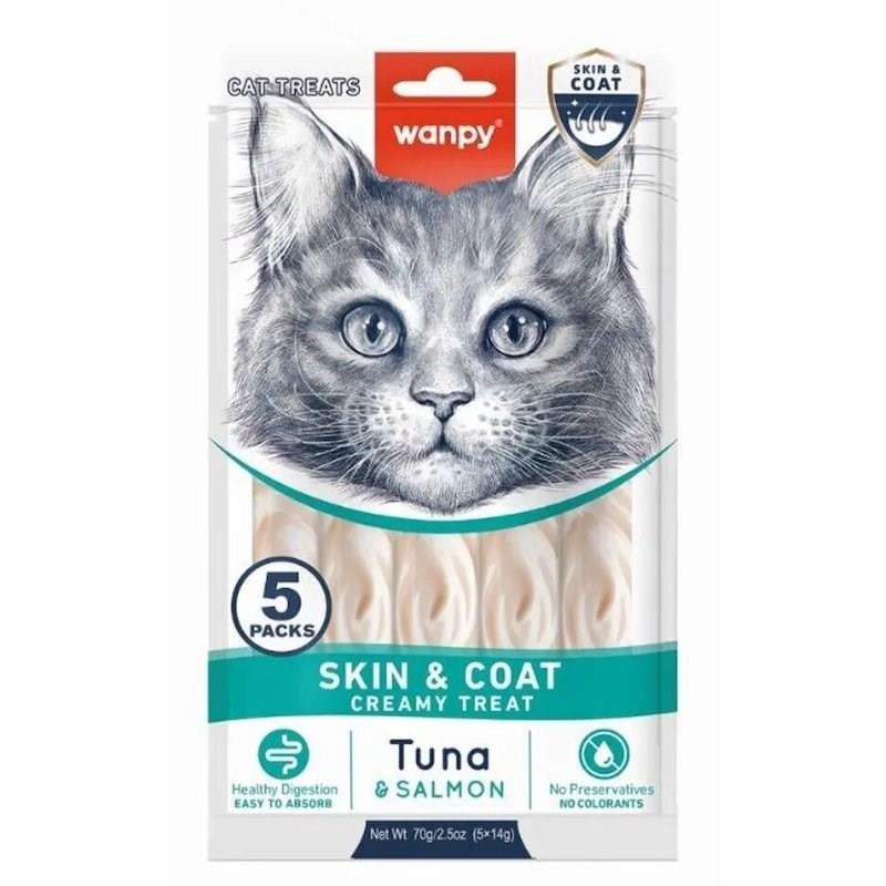 Wanpy Skin&amp;Coat Ton Balığı&amp;Somonlu Kedi Ödülü 5x14gr