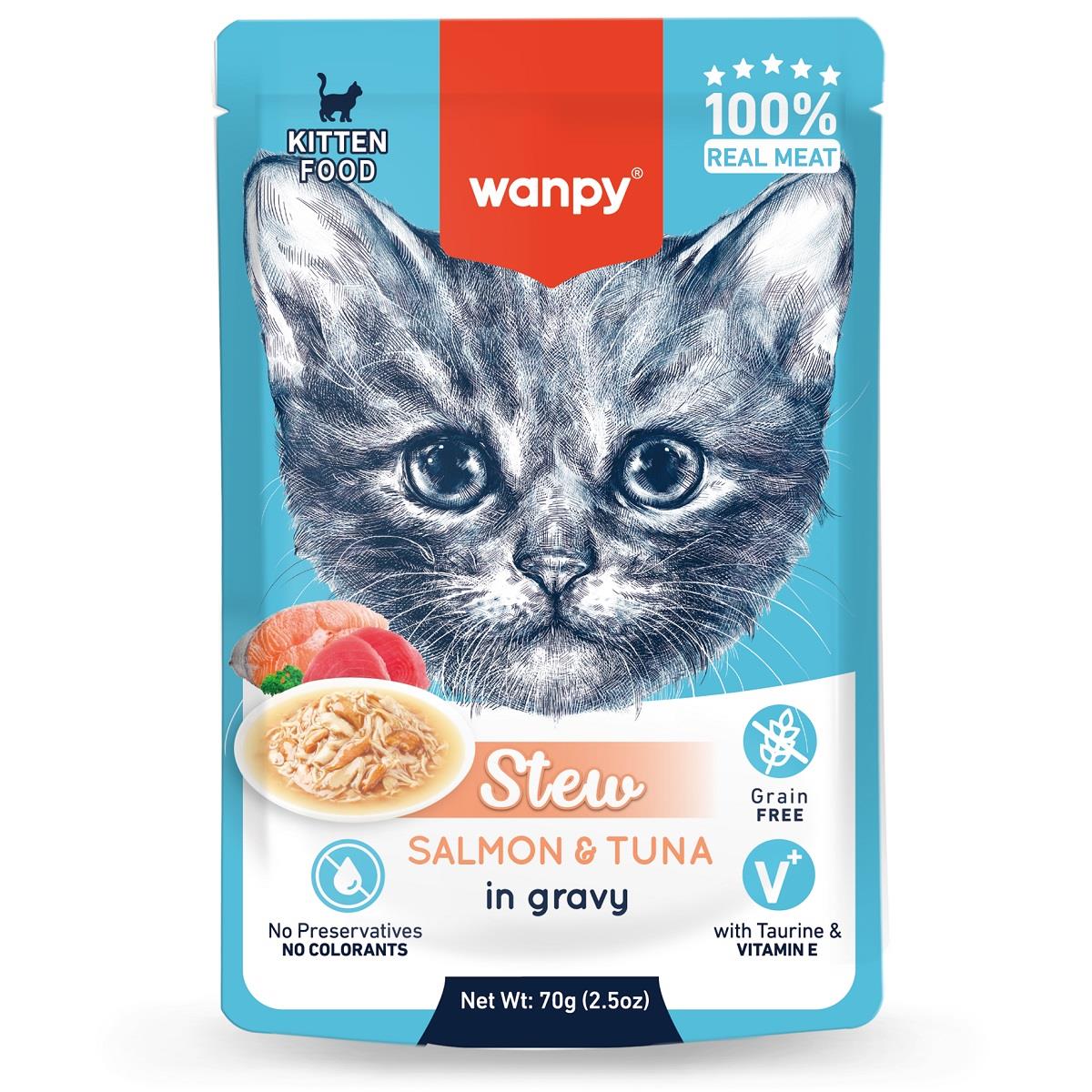 Wanpy Stew Pouch Somon&amp;Ton Balıklı Yaş Yavru Kedi Maması 70g