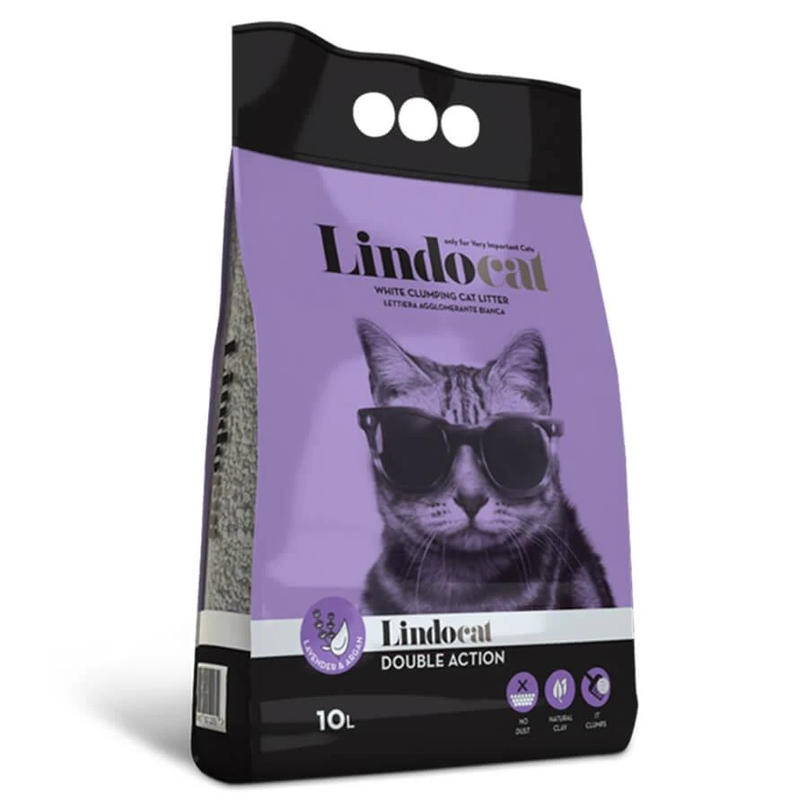 Lindocat Double Action Argan Yağı &amp; Lavanta Kokulu Topaklanan Kedi Kumu 10L