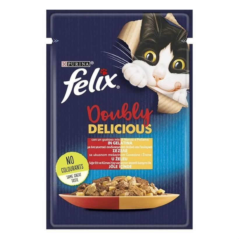 Felix Çifte Lezzet Sığır &amp; Tavuklu Kedi Yaş Mama 85 Gr