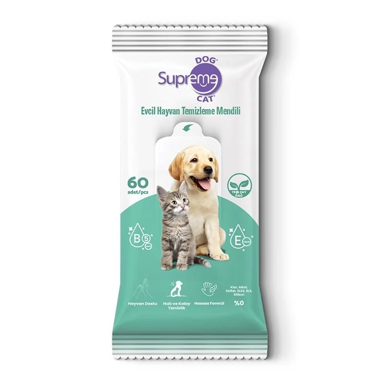 Supreme Yeşil Çaylı Kedi Ve Köpek Temizleme Mendili 60 adet