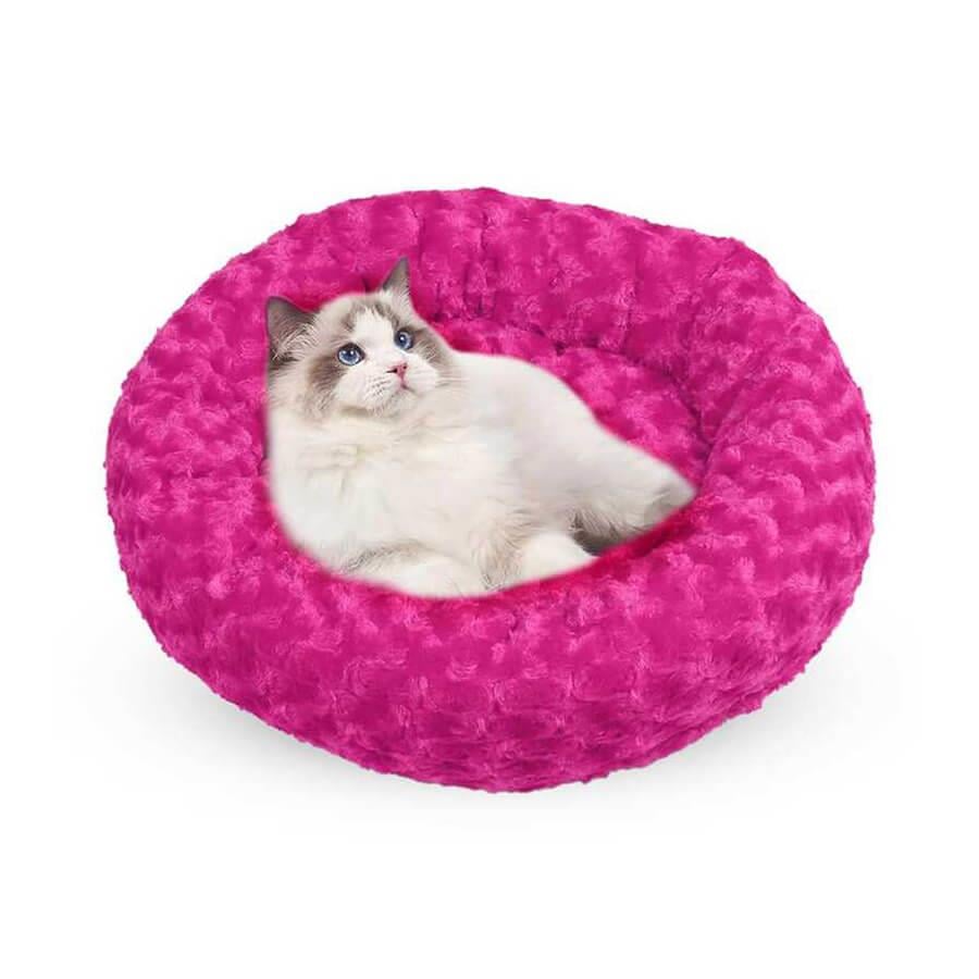 Peluş Yuvarlak Kedi Köpek Yatağı fuşya 50x50
