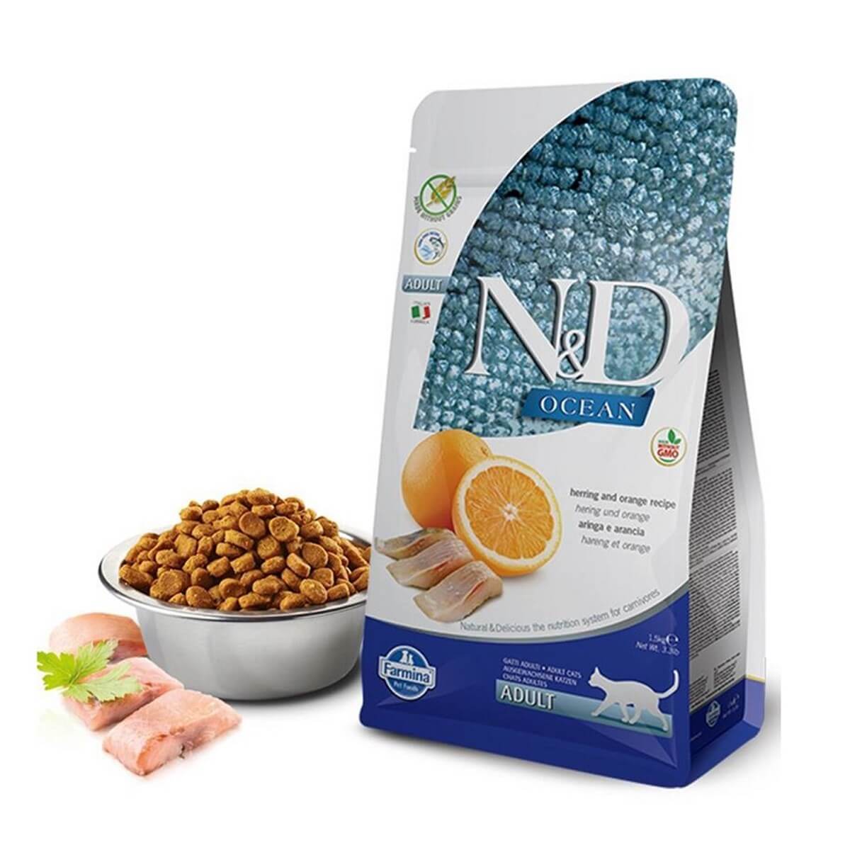 N&amp;D Ocean Balıklı Portakallı Tahılsız Yetişkin Kedi Maması 1.5 Kg