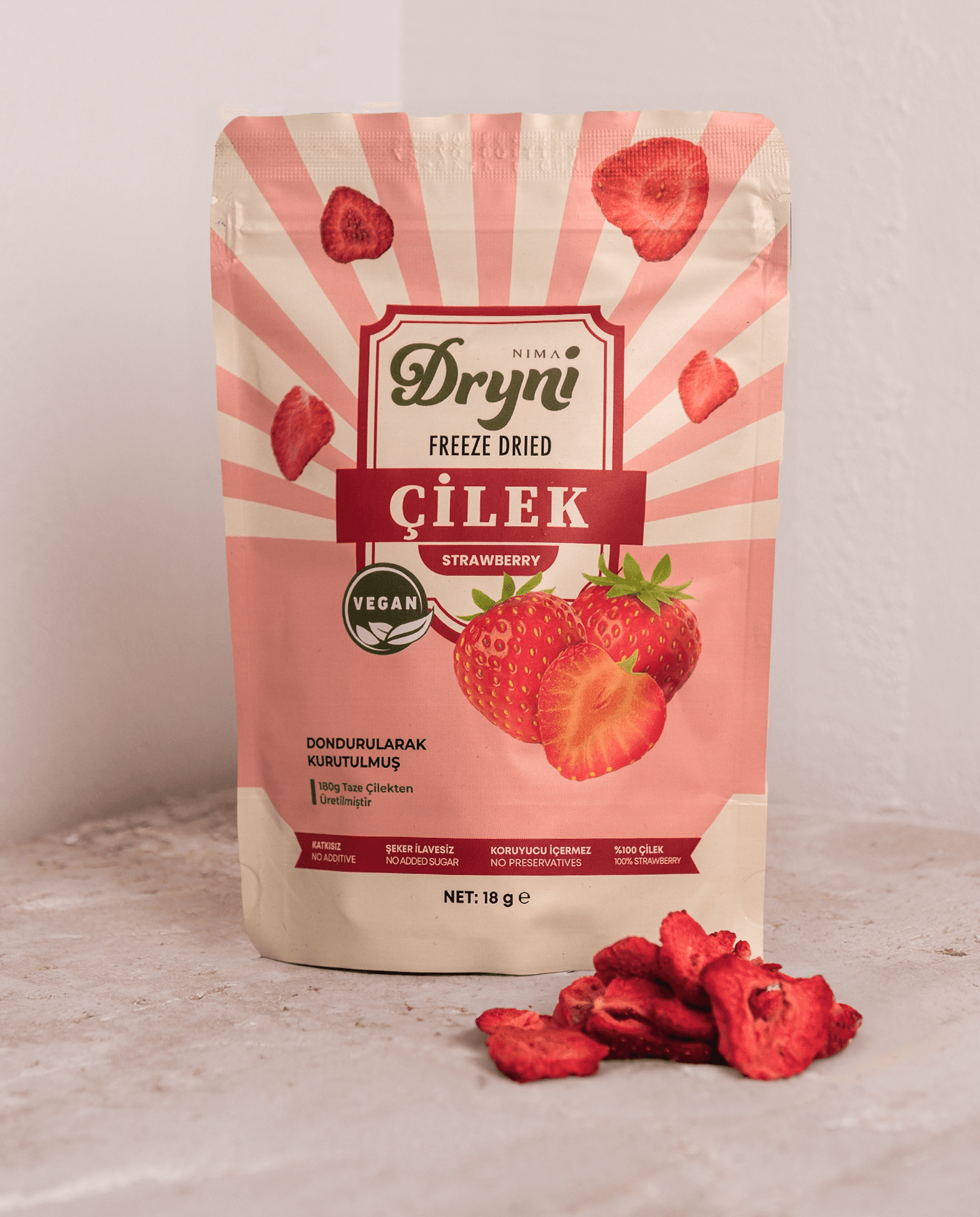Freeze Dried Dryni Dondurularak Kurutulmuş Çilek 18 G