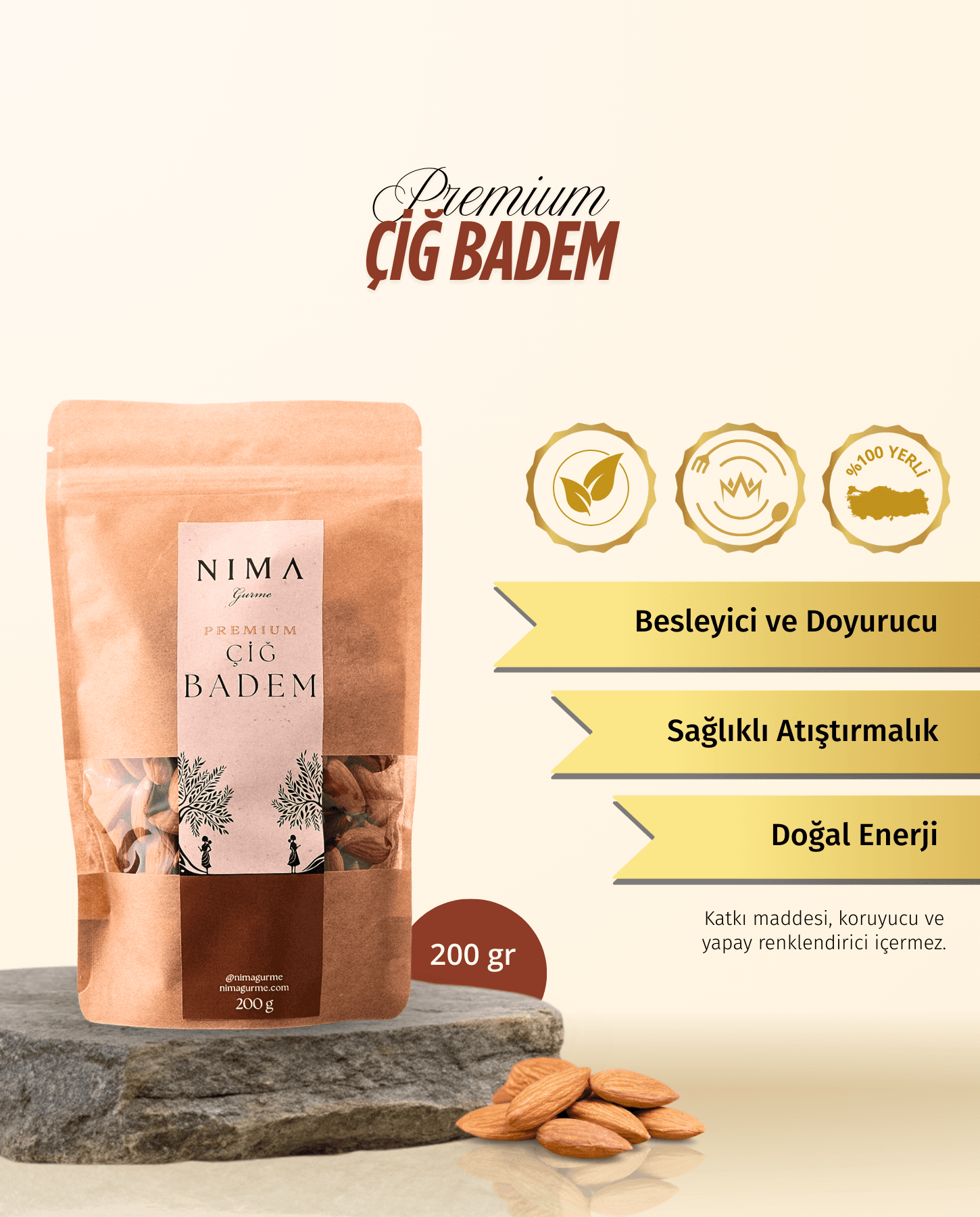 Premium Çiğ Badem İçi 200 Gr