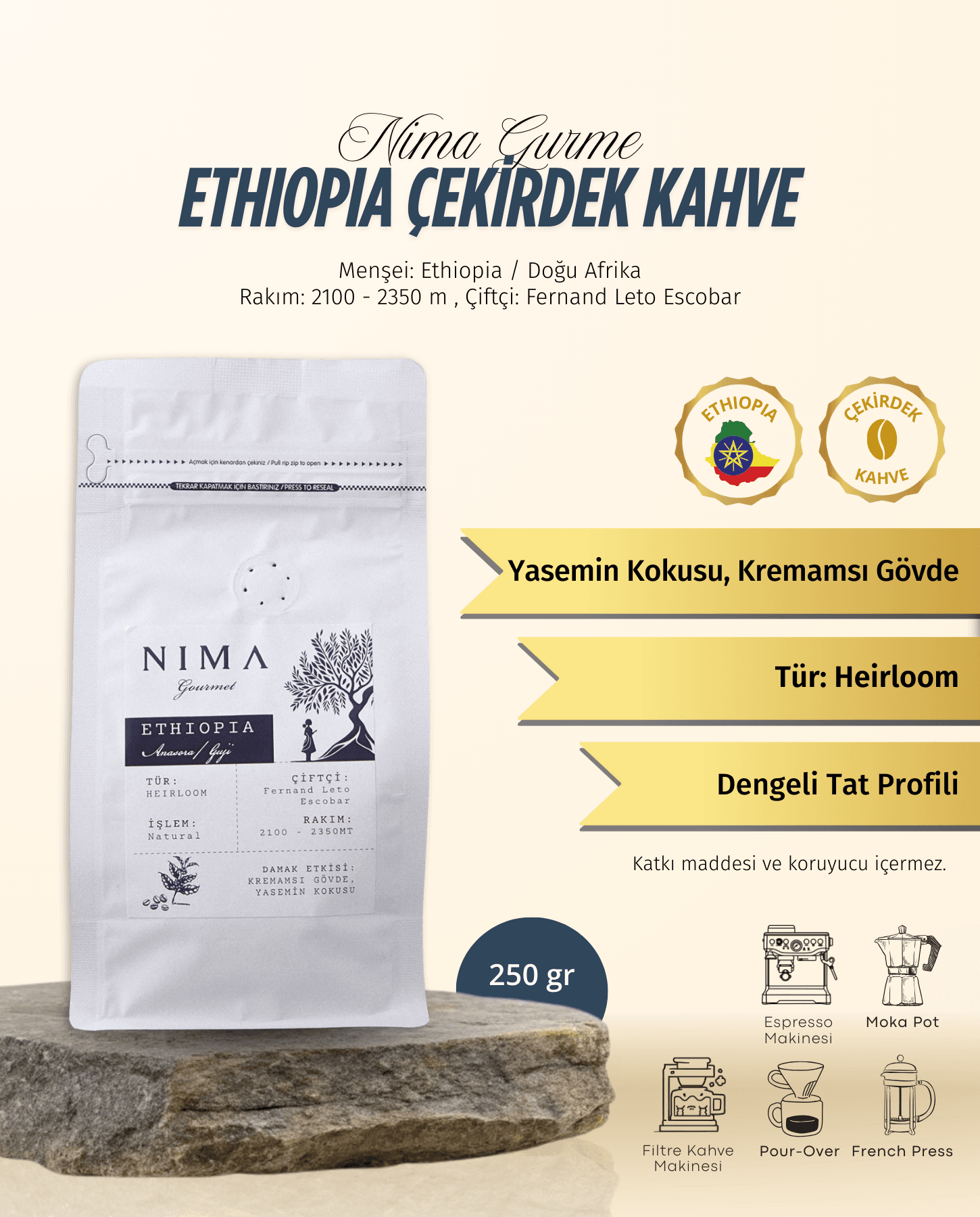 Ethiopia Kahve Çekirdeği 250 Gr