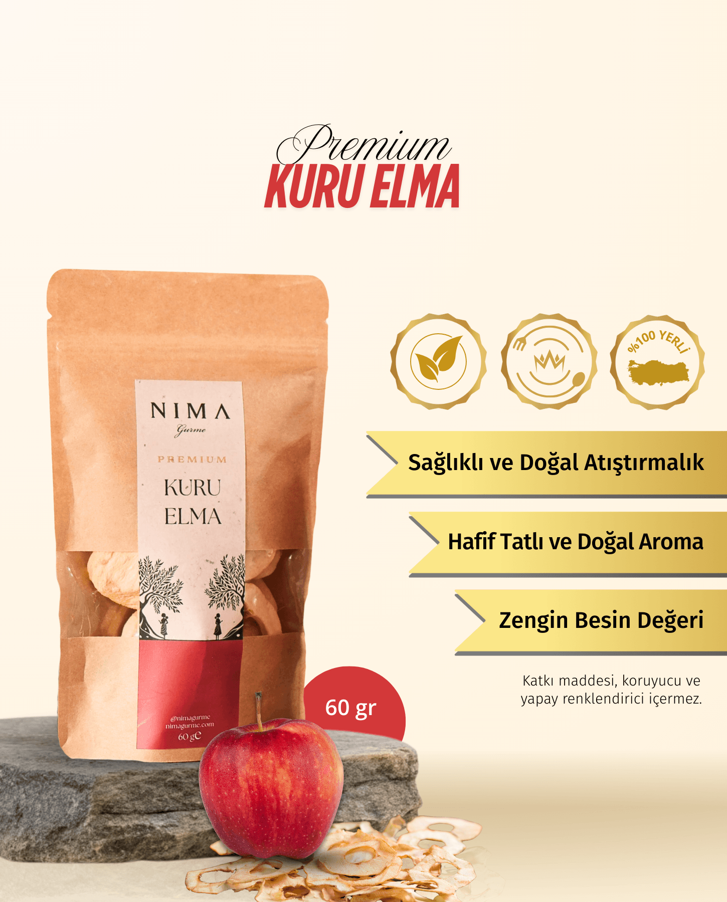 Premium Kuru Elma 60 Gr