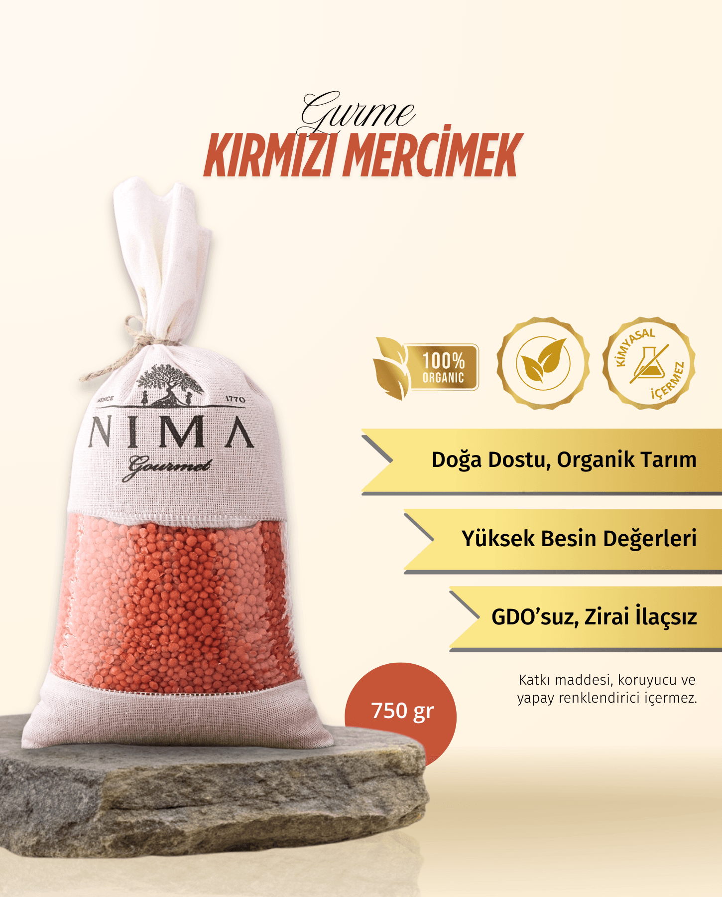 Gurme Kırmızı Mercimek 750 Gr
