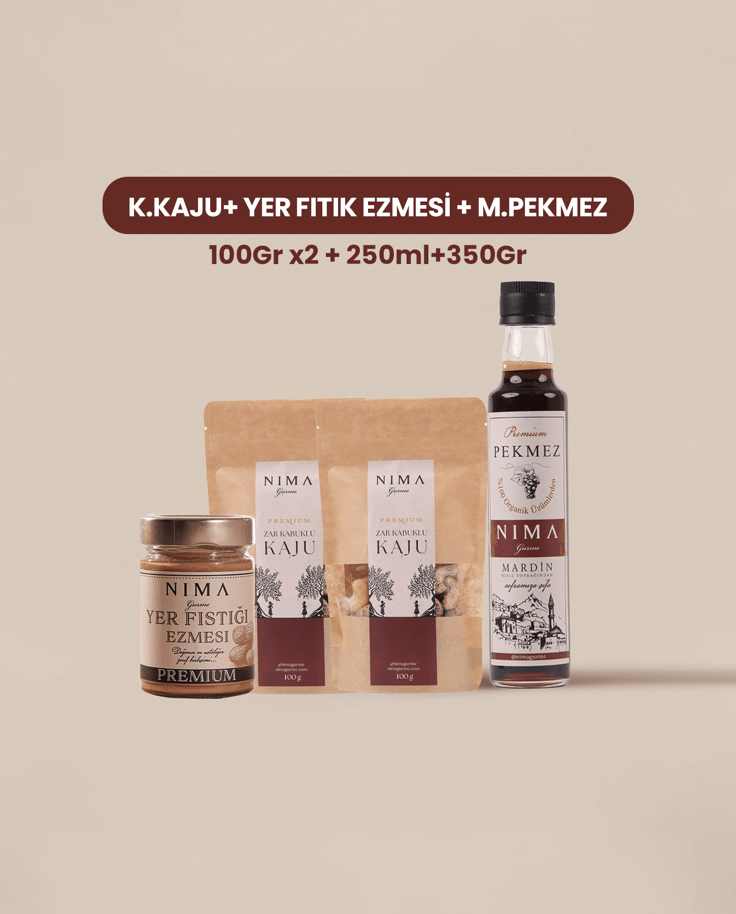 Yer Fıstığı Ezmesi + 2 x 100 Gr Zar Kabuklu Kaju + Mardin Pekmez