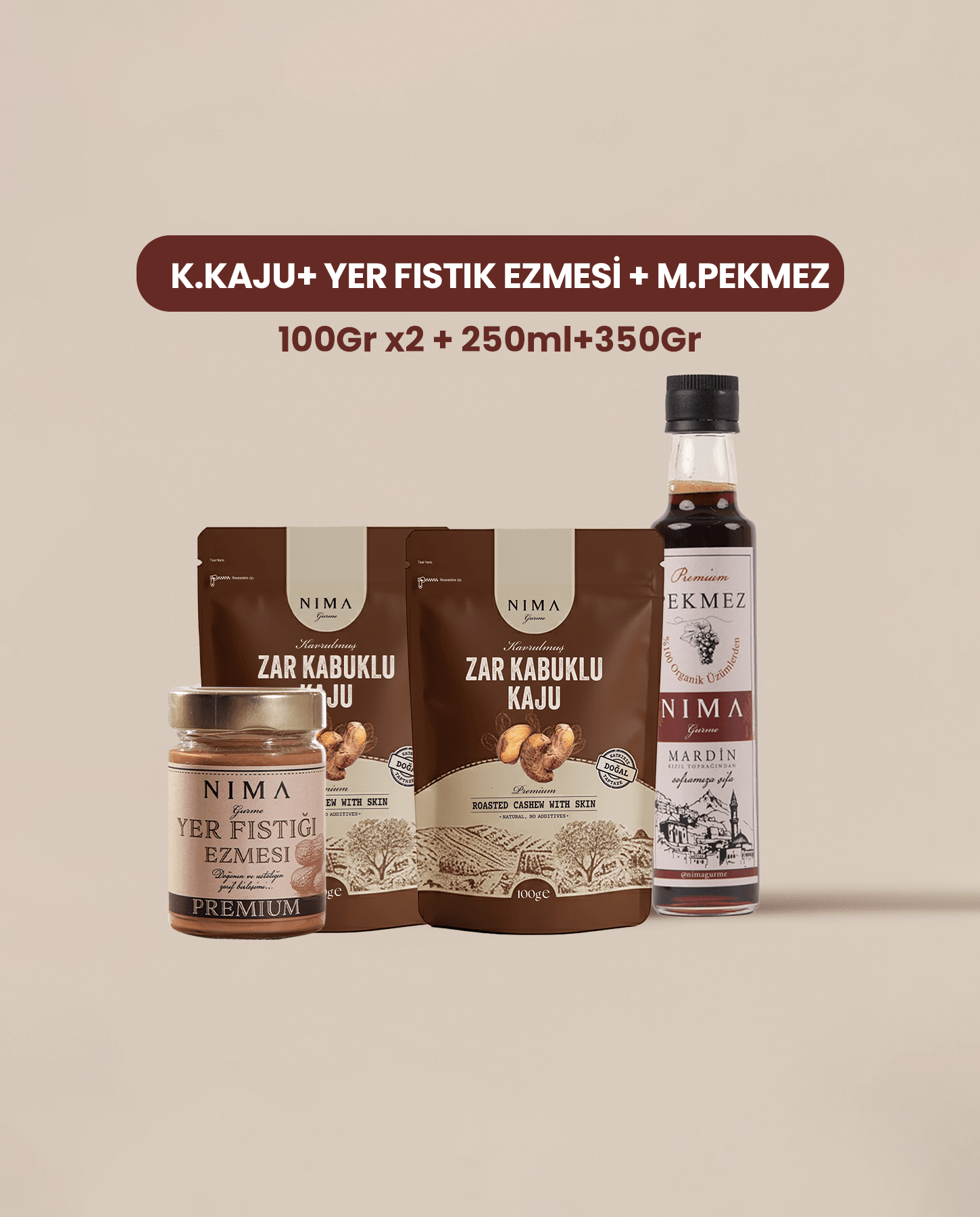 Yer Fıstığı Ezmesi + 2 x 100 Gr Zar Kabuklu Kaju + Mardin Pekmez