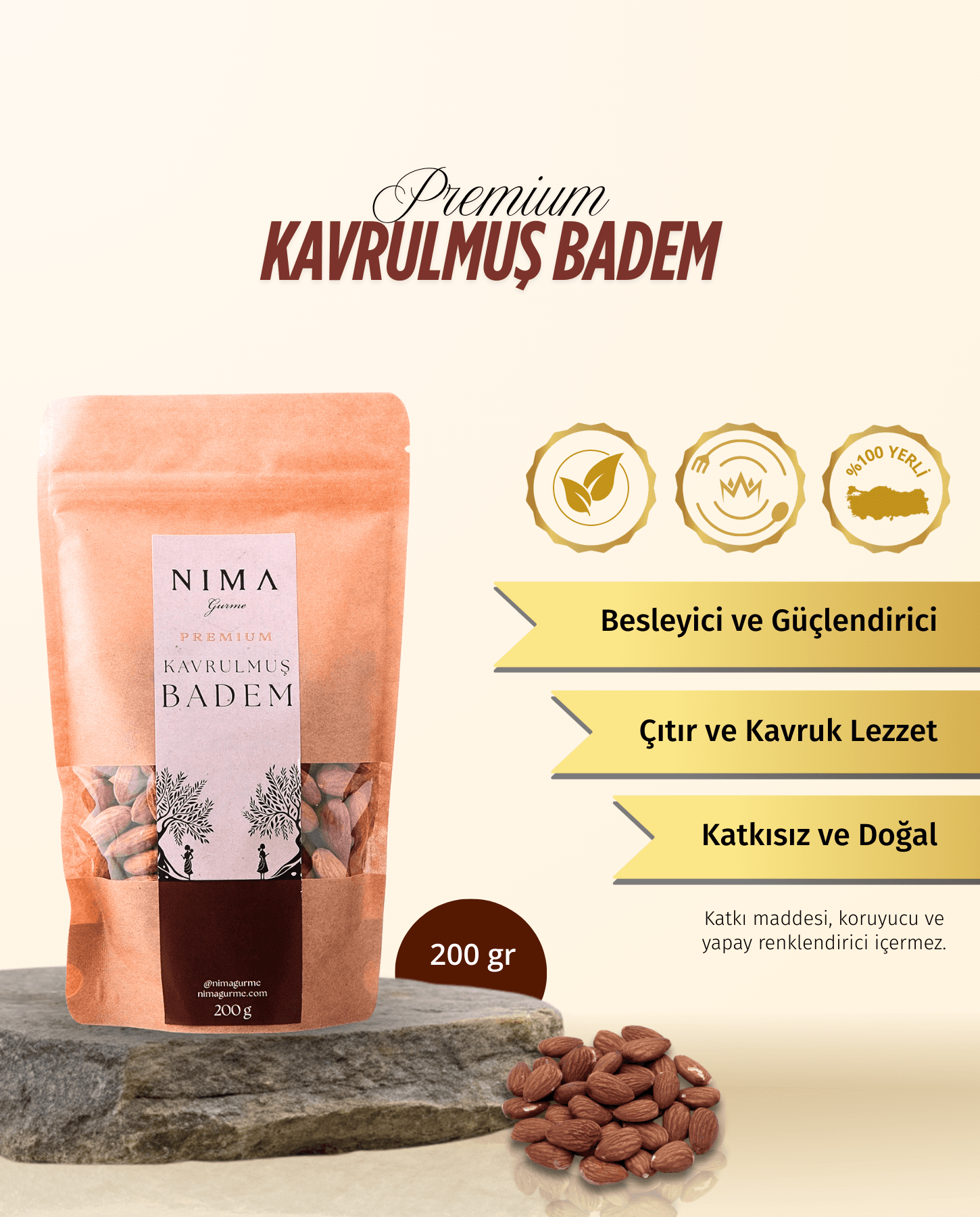 Premium Kavrulmuş Badem İçi 200 Gr