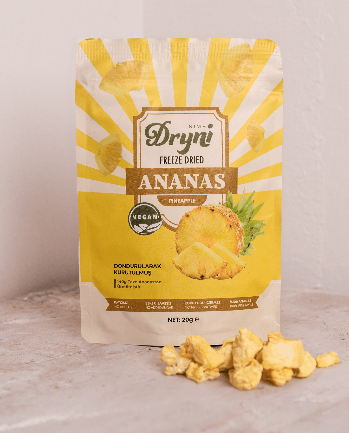 Freeze Dried Dryni Dondurularak Kurutulmuş Ananas 20 G