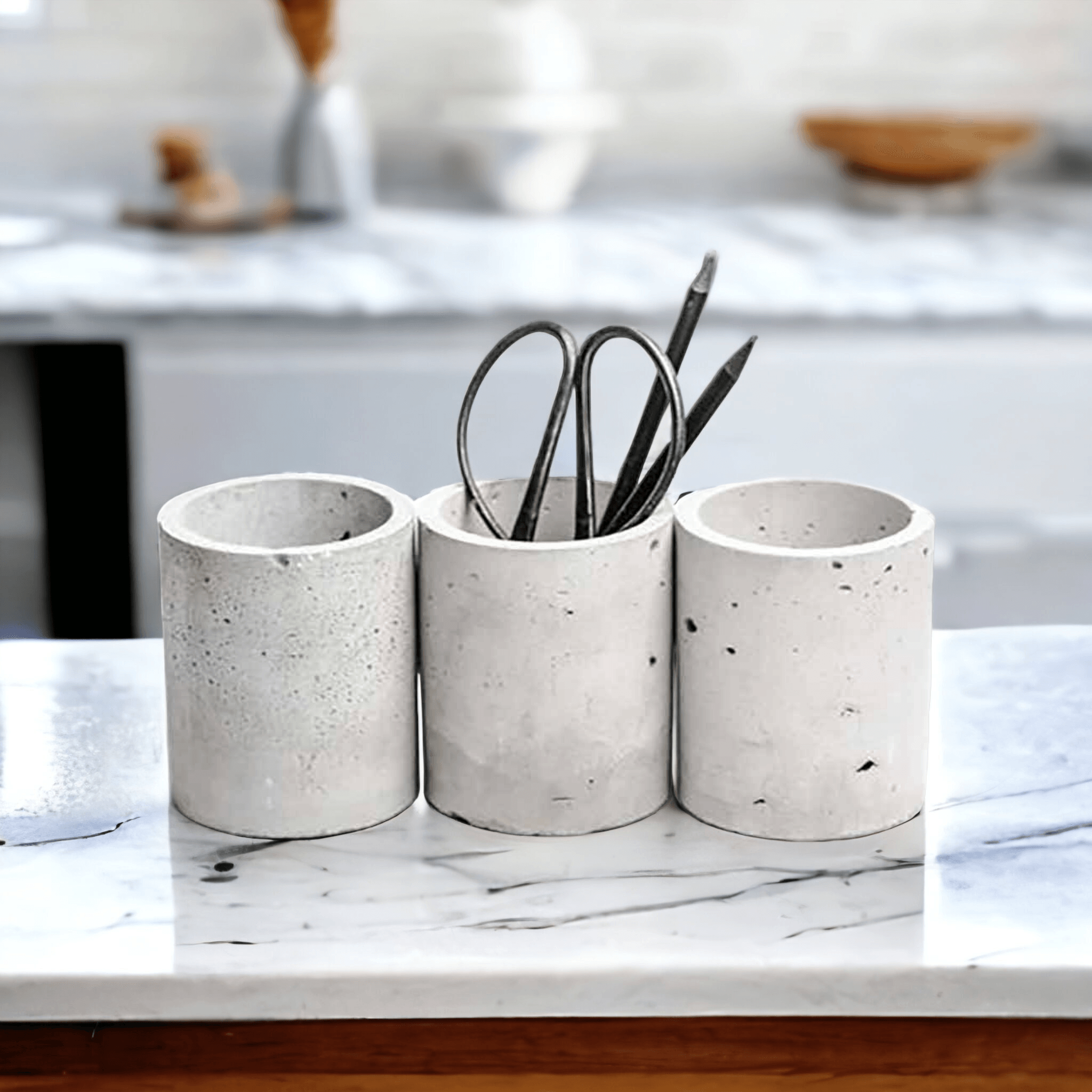 Silindir Beton Saksı, Dekoratif Obje, Saklama Kutusu, Organizer (9X9 cm)