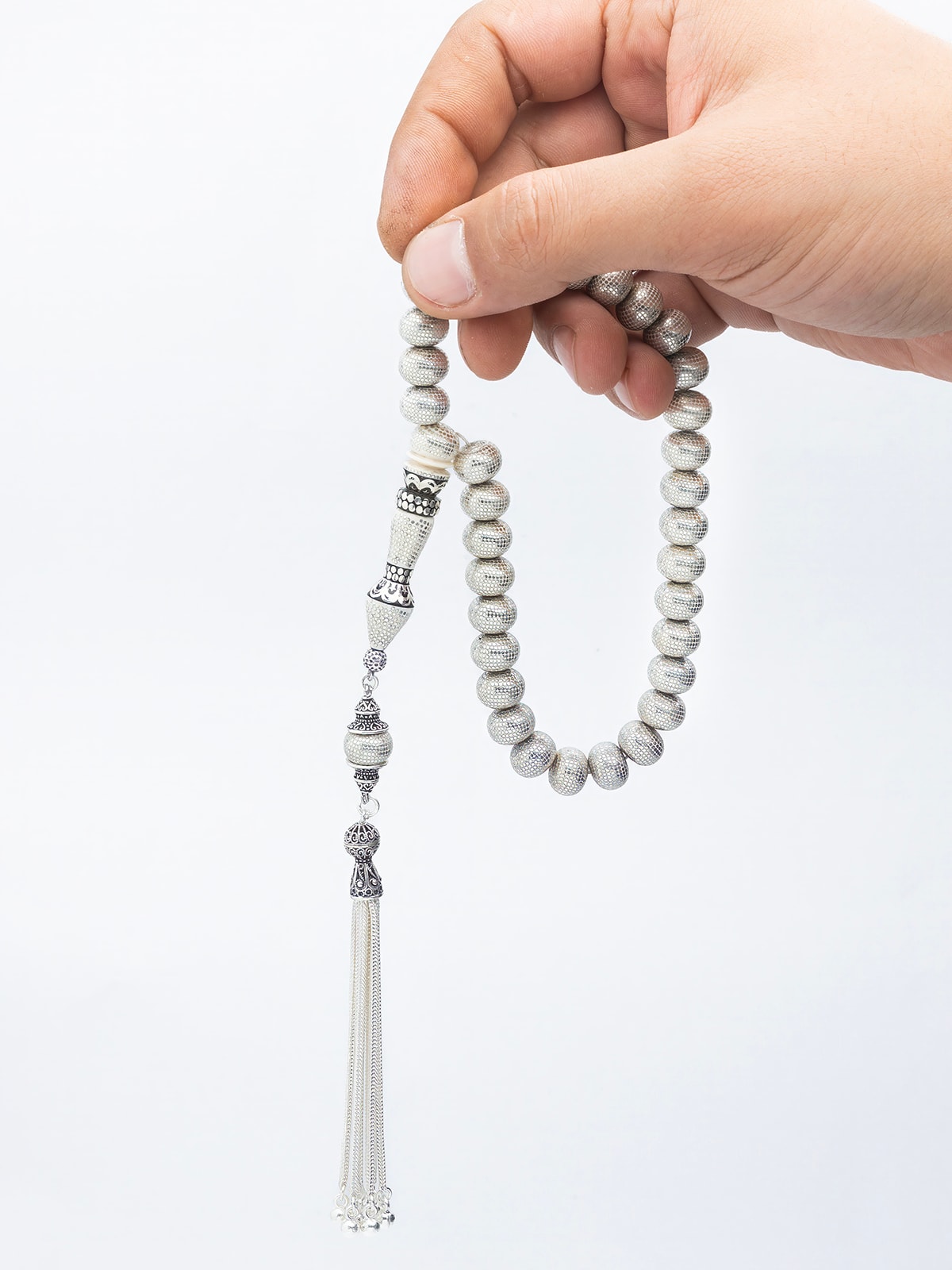 8x11 mm Basık Kesim Çeşmi Modeli Gümüş İşleme İvry Tespih