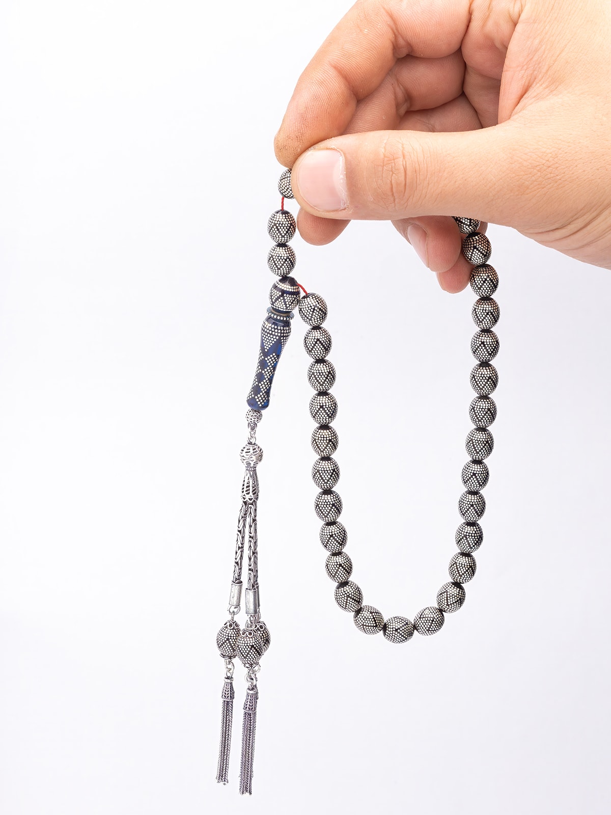 9x11 mm Mavi Renk Beyzi Kesim Piramit Modeli Kehribar Tespih
