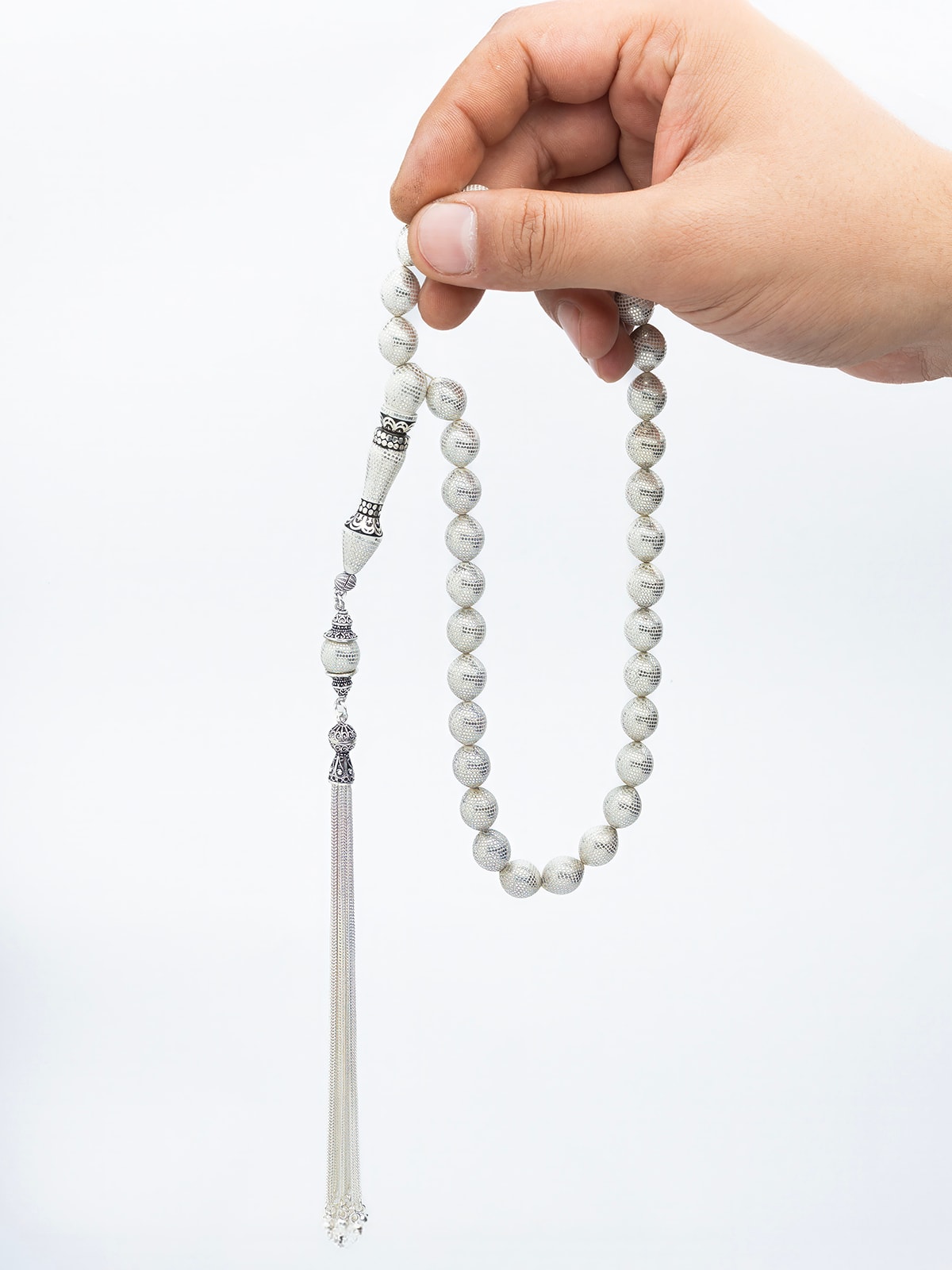 11x13 mm Beyzi Kesim Çeşmi Modeli Gümüş İşleme İvry Tespih