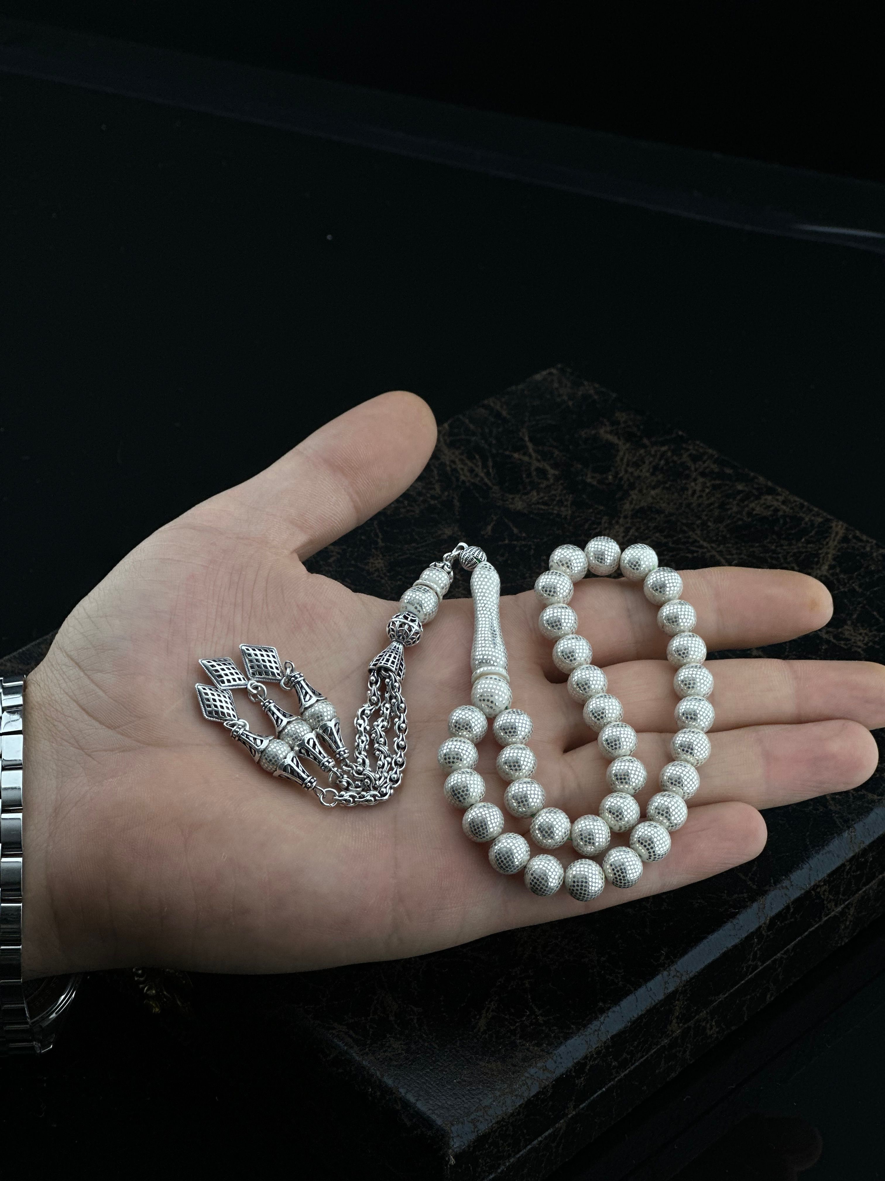 9-9mm Diş Sistemli Gümüş Küre Tespih