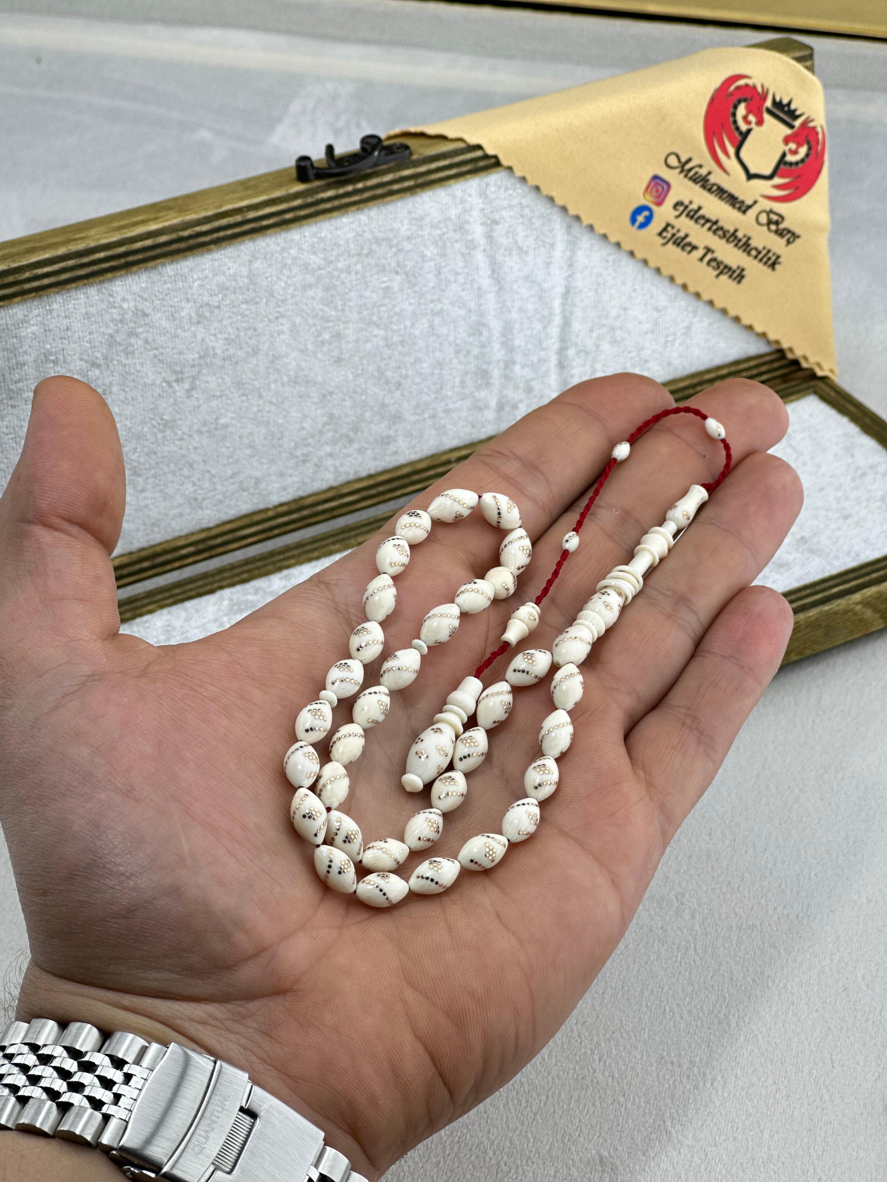 8-10mm Beyzi Kesim Altın Çakımlı Tespih
