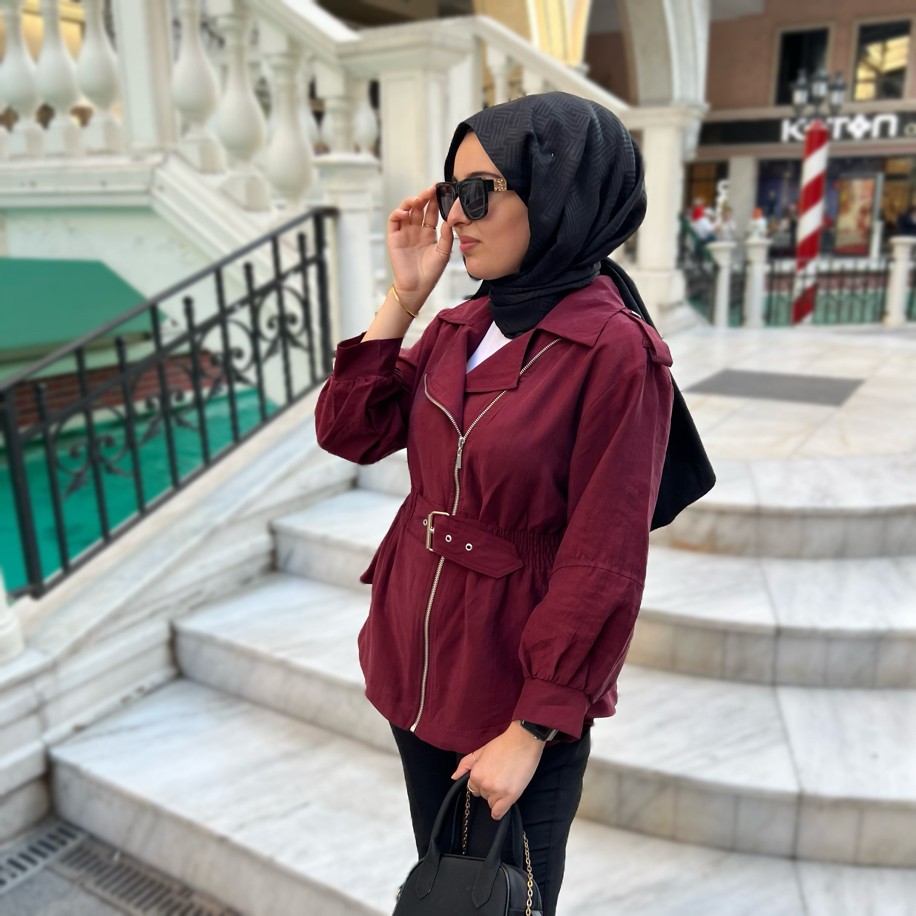 Nova belt ceket bordo